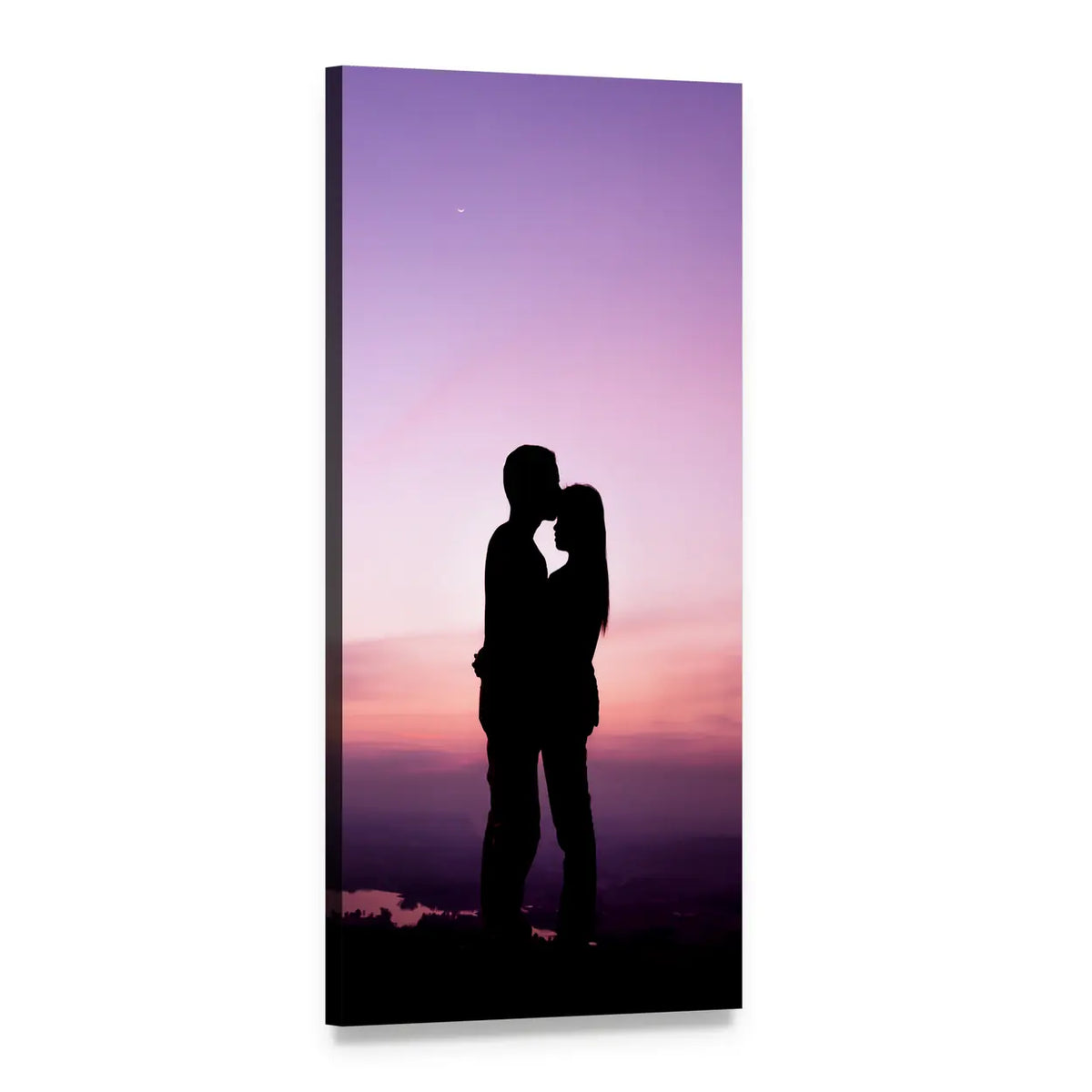 Romantic Couple Silhouette Vertical Canvas Wall Art, 1 panel 1 Vertical layout gallery wrapped canvas set, angled product view
