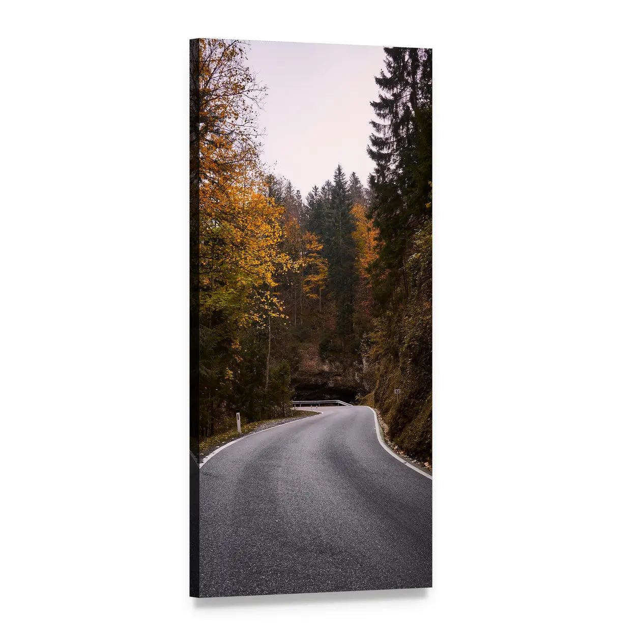 Autumn Forest Road Vertical Canvas Wall Art, 1 panel 1 Vertical layout gallery wrapped canvas set, angled product view