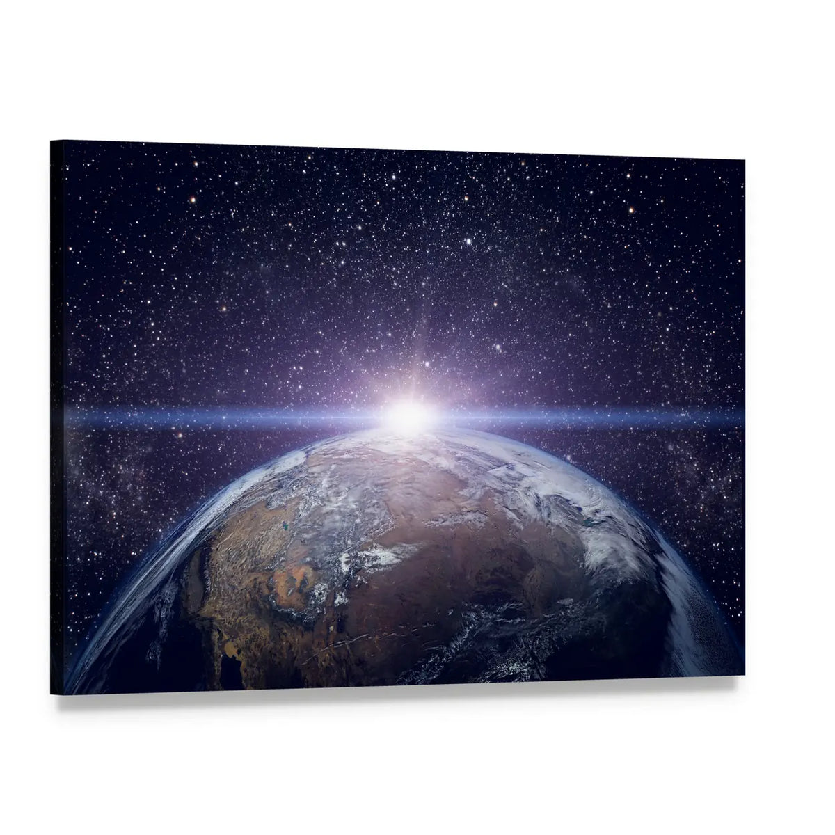 Planet Earth Sunset Canvas Wall Art, single panel gallery wrapped canvas, angled product view