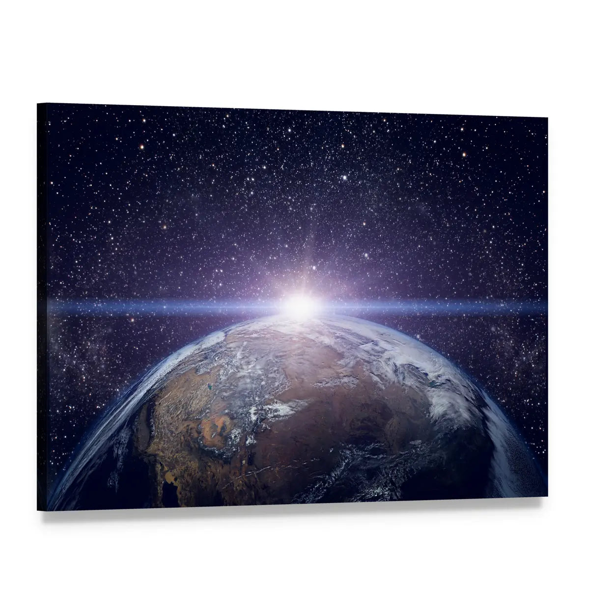 Planet Earth Sunset Canvas Wall Art, single panel gallery wrapped canvas, angled product view