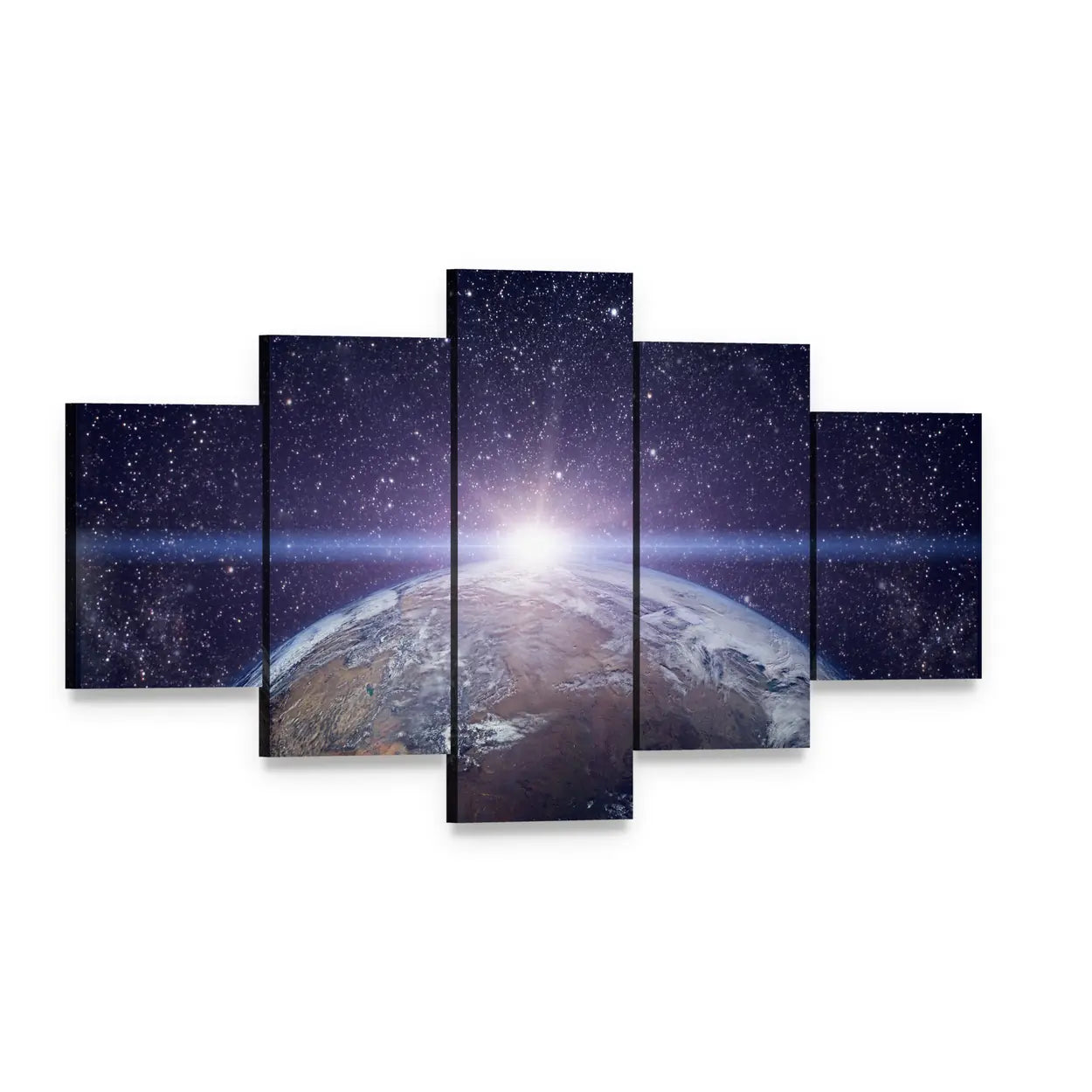 Planet Earth Sunset Canvas Wall Art, 5 panel 5 Star layout gallery wrapped canvas set, angled product view