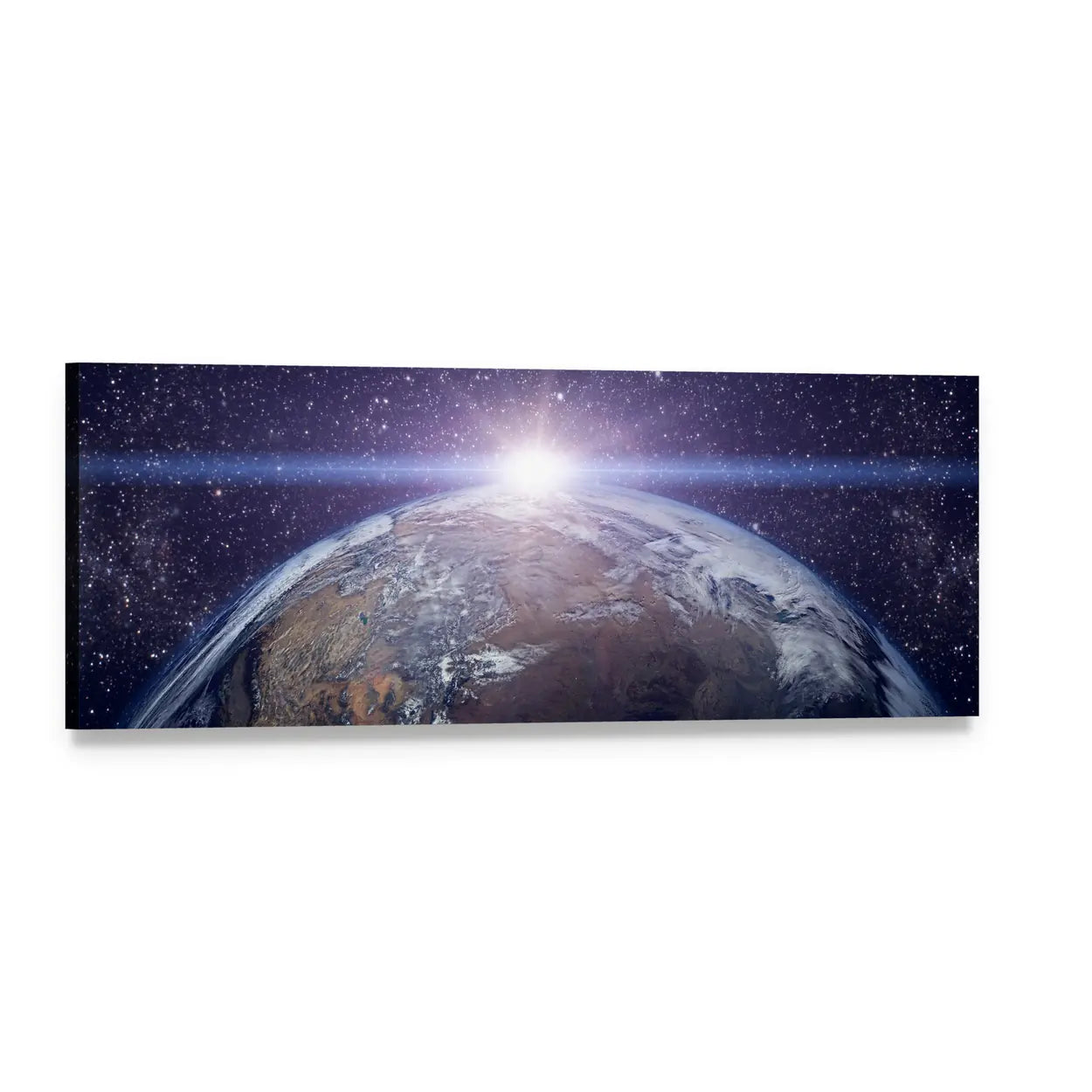 Earth from the Cosmos Panoramic Canvas Wall Art, single panel gallery wrapped canvas, angled product view