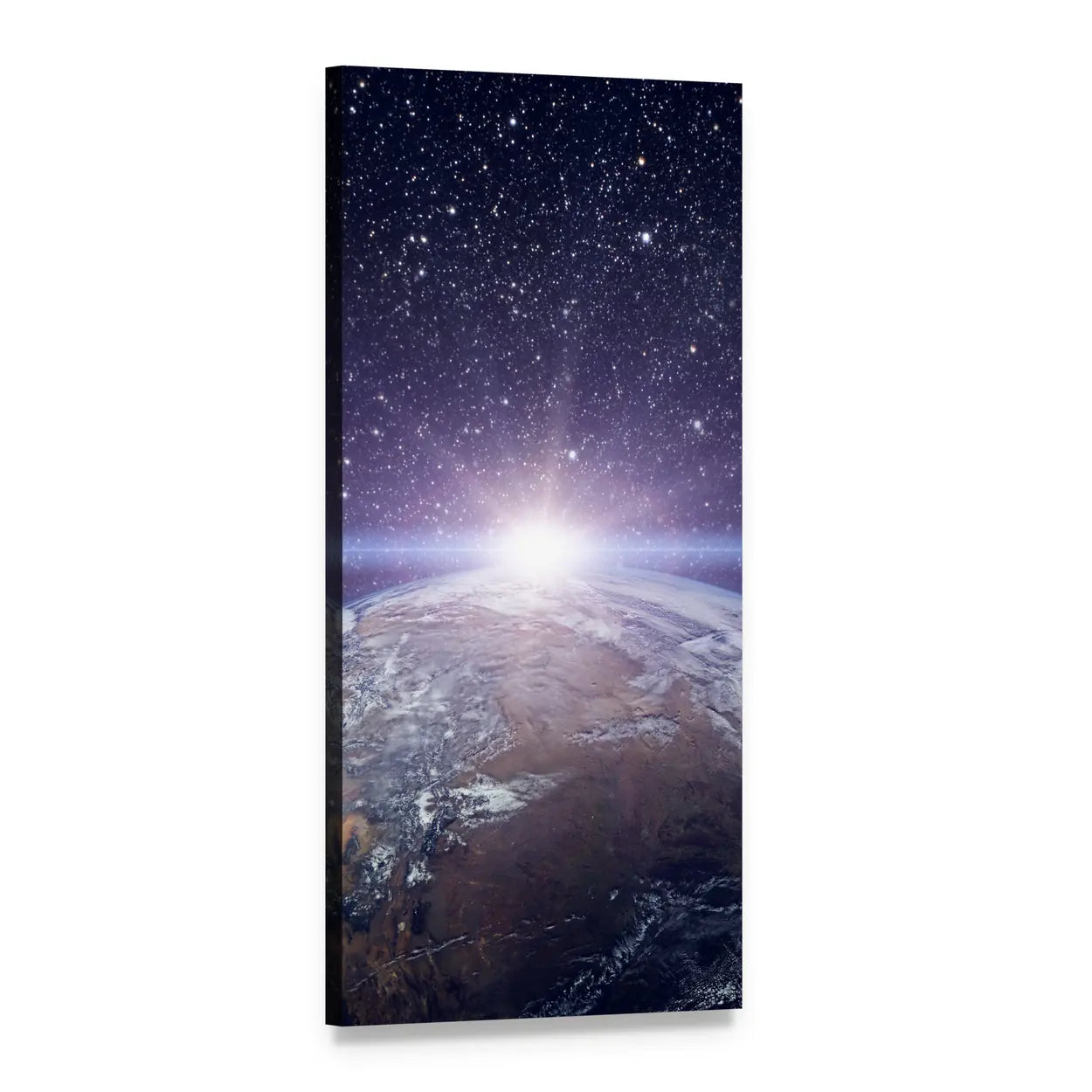 Sunrise Over Earth from Orbit Vertical Canvas Wall Art, 1 panel 1 Vertical layout gallery wrapped canvas set, angled product view