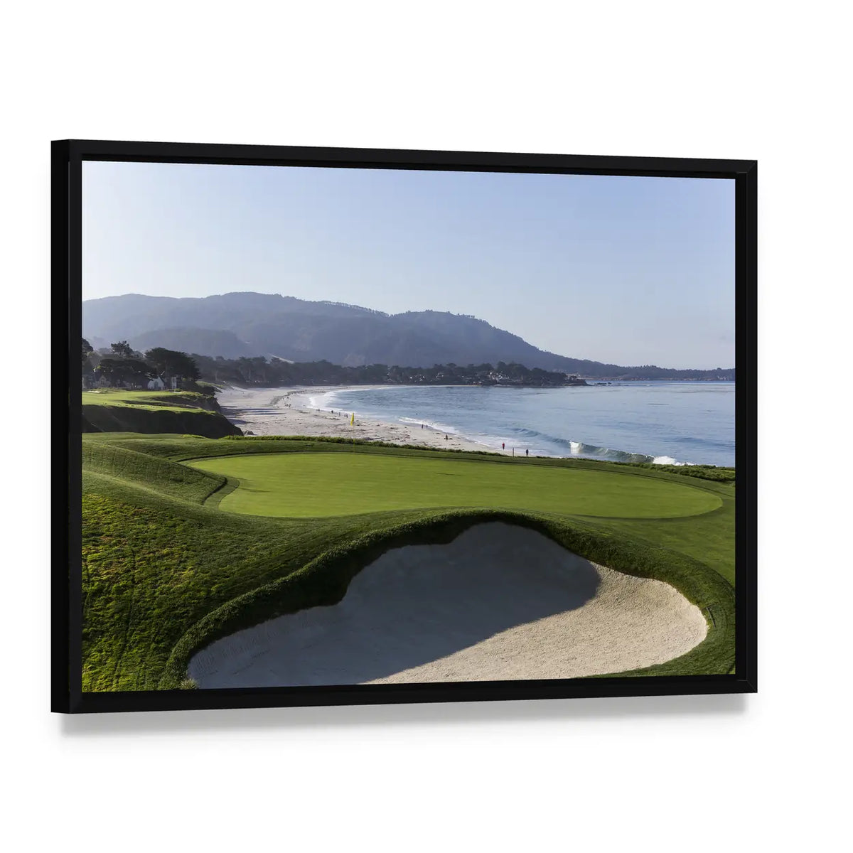 Pebble Beach Golf Course California Canvas Wall Art, framed canvas in a black floater frame, angled product view