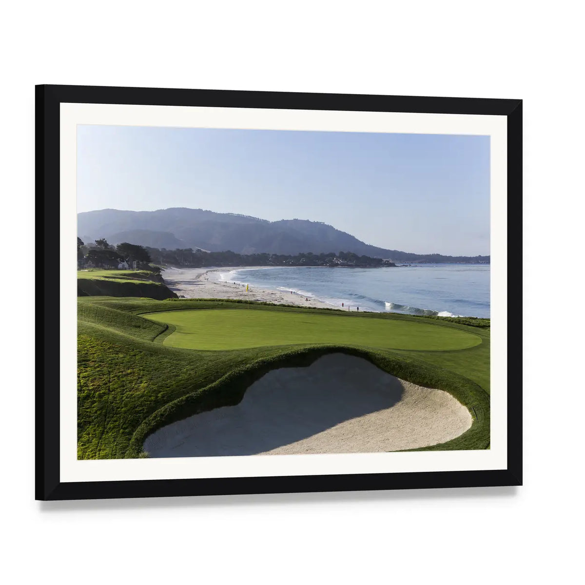 Pebble Beach Golf Course California Canvas Wall Art, framed print with white mat and black frame, angled product view