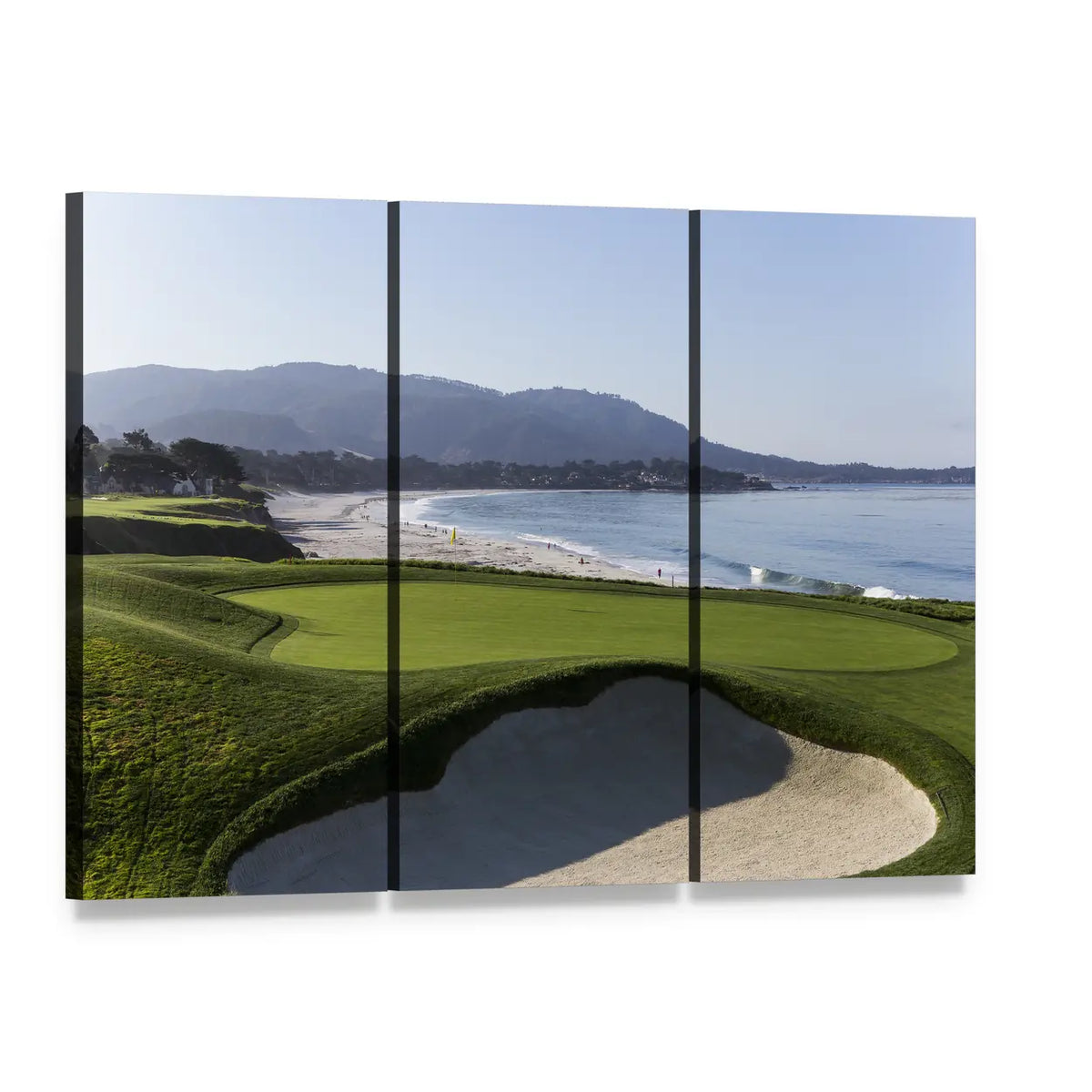 Pebble Beach Golf Course California Canvas Wall Art, 3 panel 3 Horizontal layout gallery wrapped canvas set, angled product view
