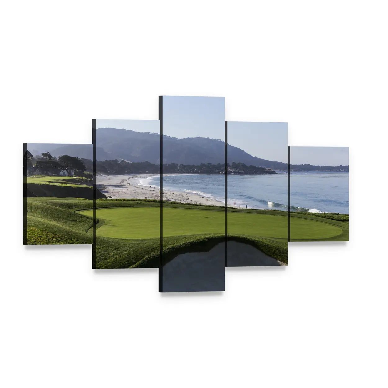 Pebble Beach Golf Course California Canvas Wall Art, 5 panel 5 Star layout gallery wrapped canvas set, angled product view