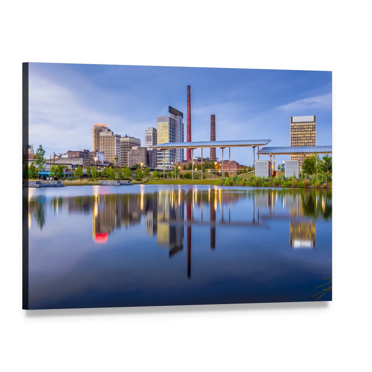 Alabama City Waterfront Skyline Canvas Wall Art, single panel gallery wrapped canvas, angled product view