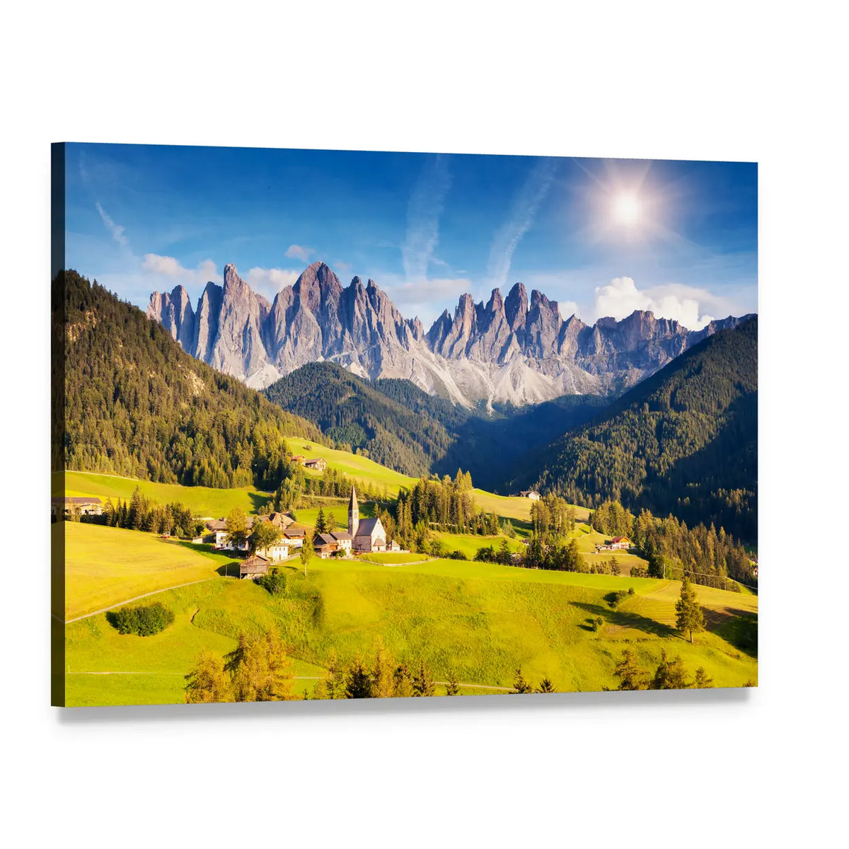 St. Magdalena Church in Mountain Valley Canvas Wall Art, single panel gallery wrapped canvas, angled product view