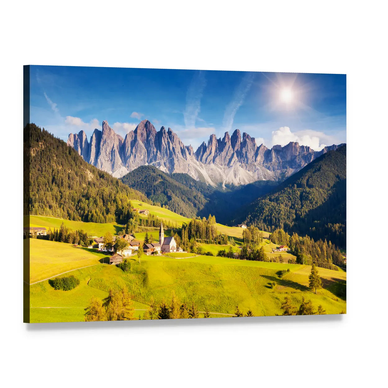 St. Magdalena Church in Mountain Valley Canvas Wall Art, single panel gallery wrapped canvas, angled product view