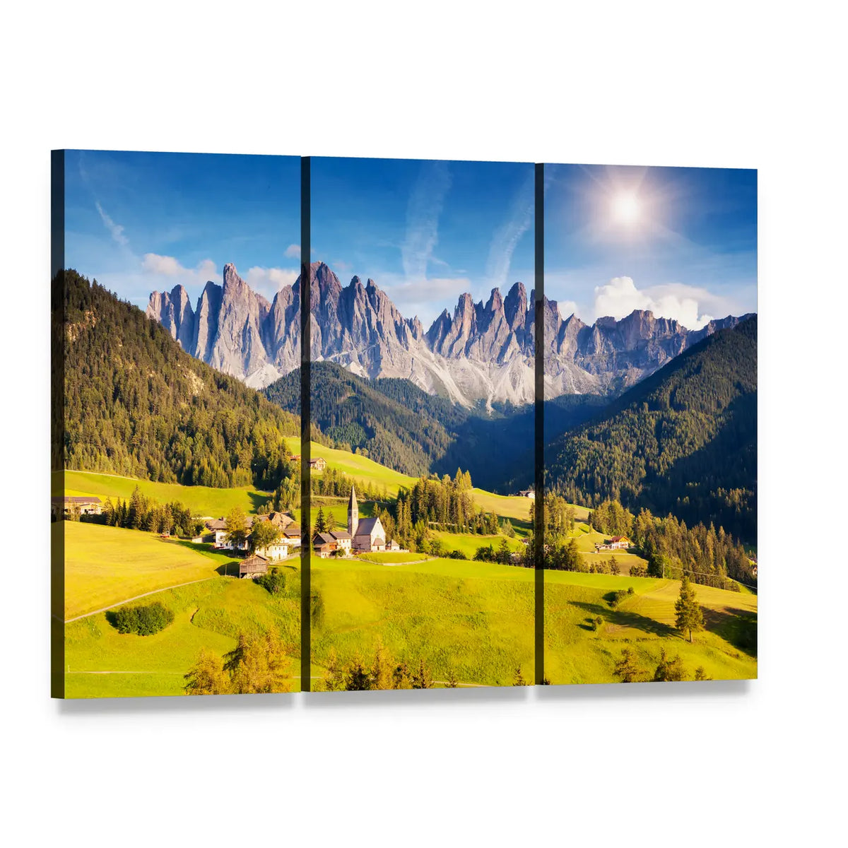 St. Magdalena Church in Mountain Valley Canvas Wall Art, 3 panel 3 Horizontal layout gallery wrapped canvas set, angled product view