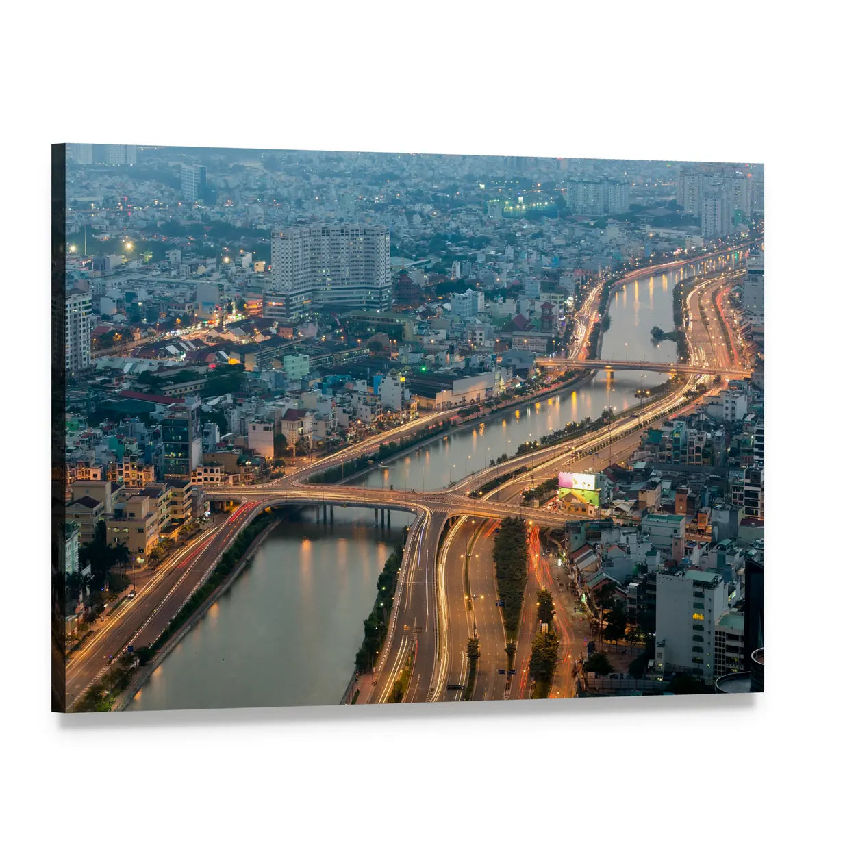 Ho Chi Minh City Night View Canvas Wall Art, single panel gallery wrapped canvas, angled product view