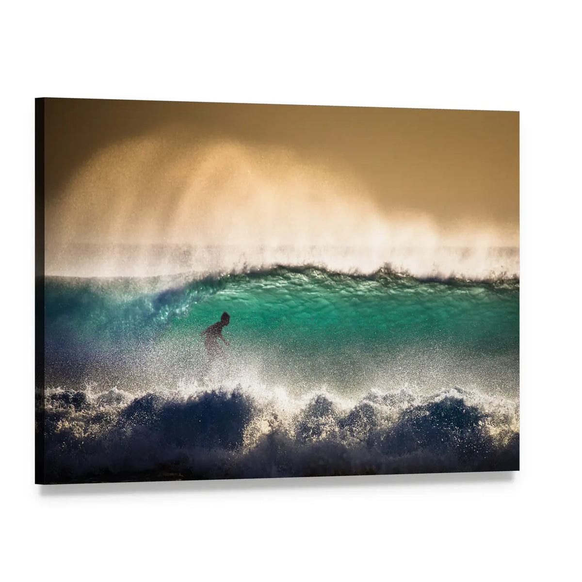 Bali Surfer in Turquoise Wave Canvas Wall Art, single panel gallery wrapped canvas, angled product view