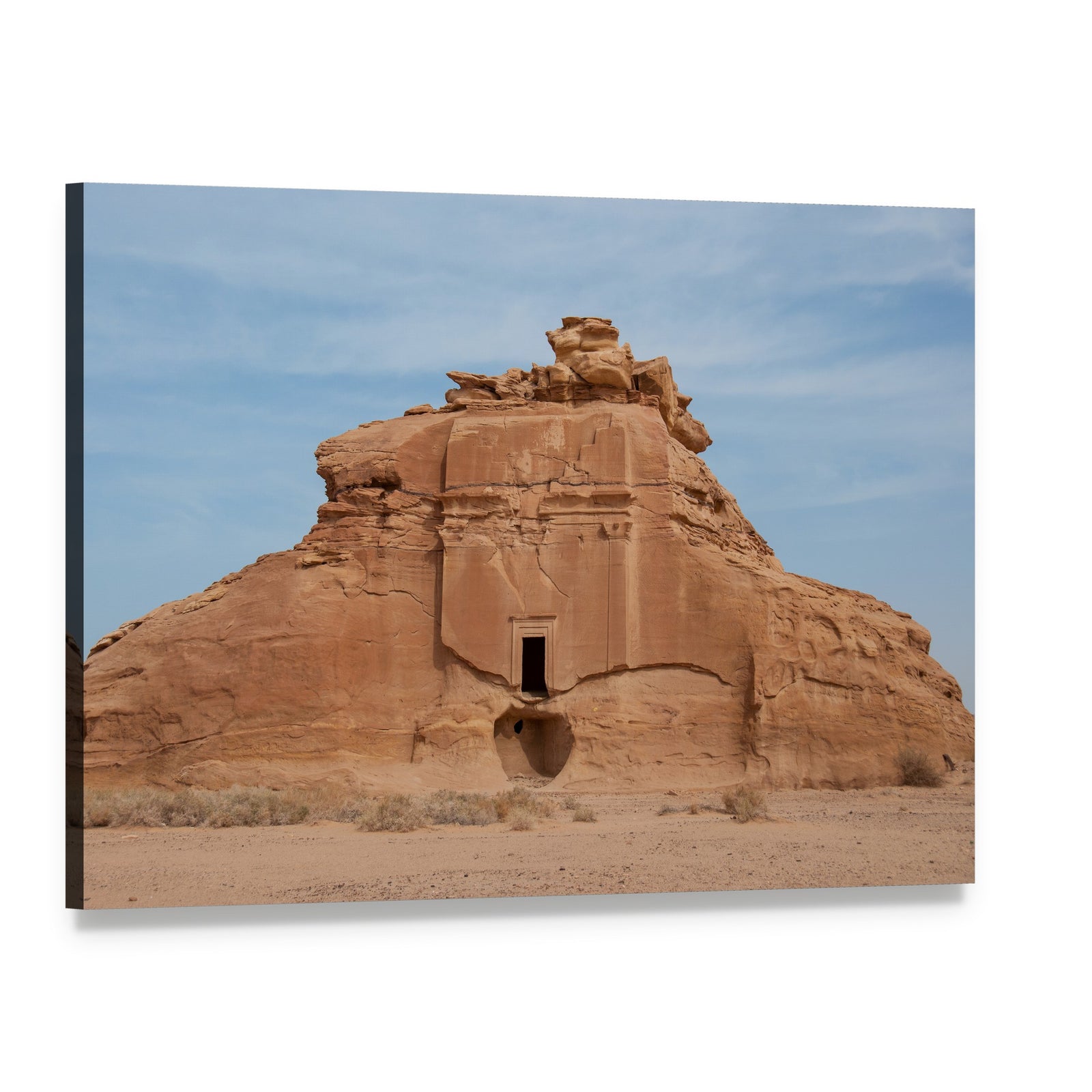 Nabataean Rock Tomb Canvas Wall Art, single panel gallery wrapped canvas, angled product view