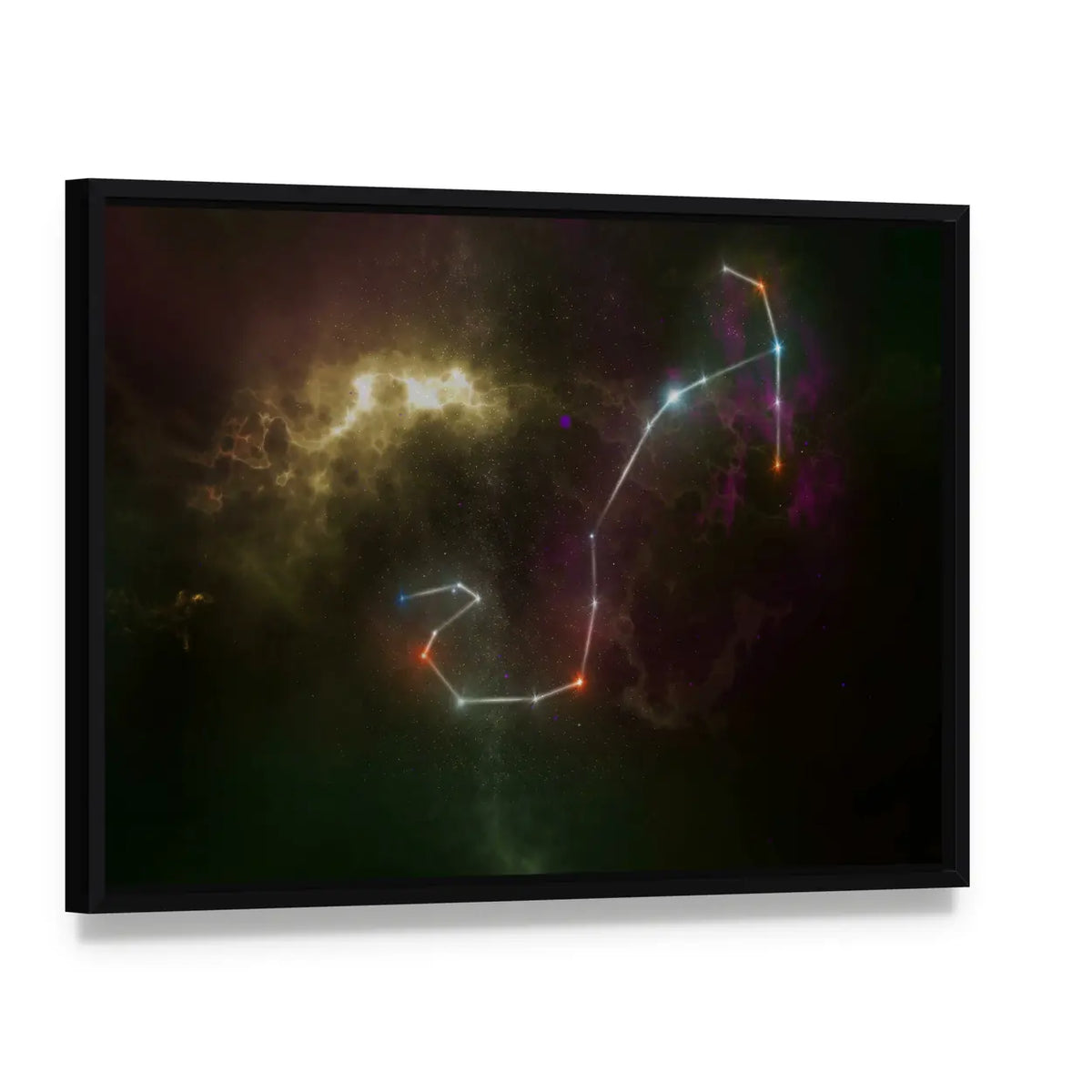 Scorpio Constellation Nebula Canvas Wall Art, framed canvas in a black floater frame, angled product view