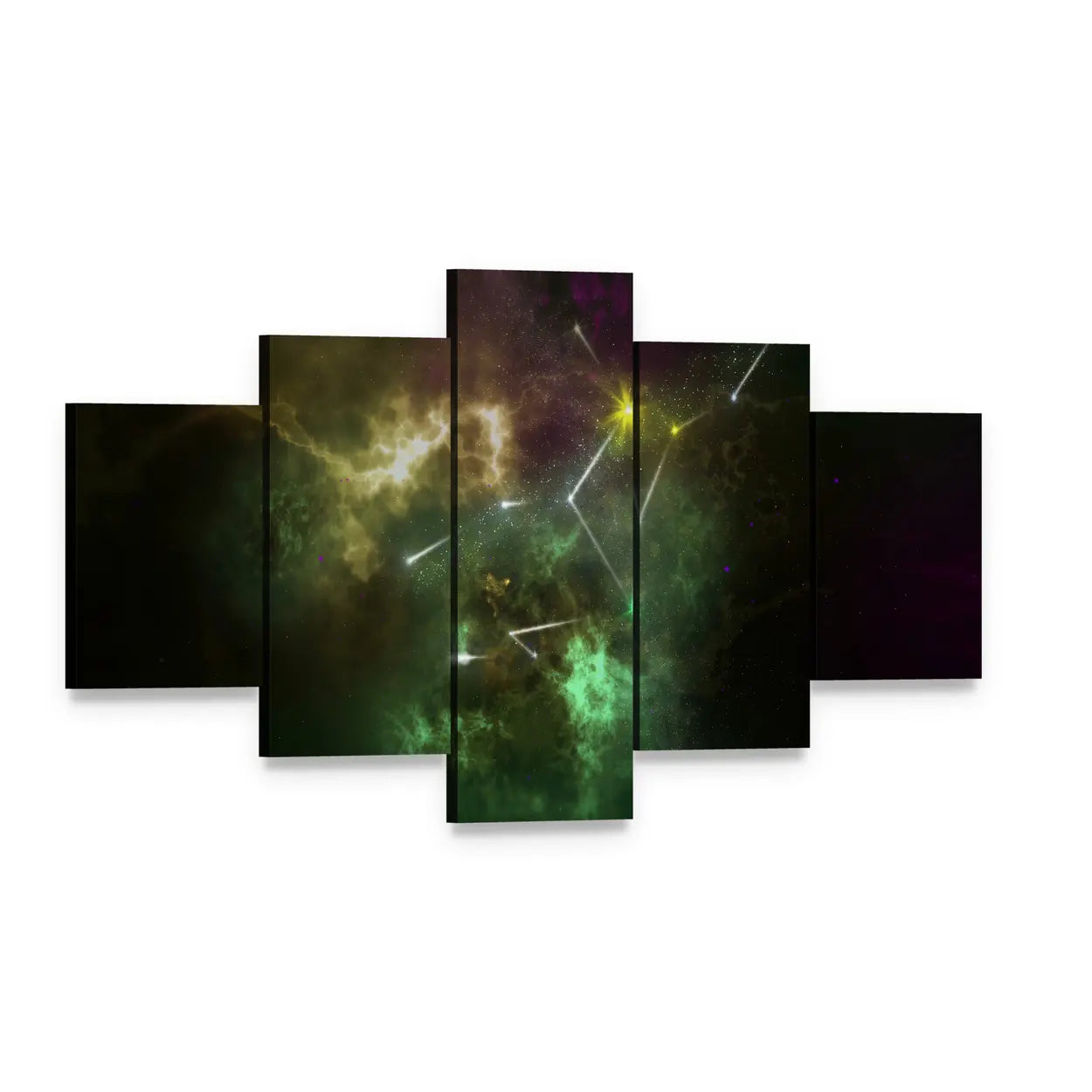 Virgo Constellation Nebula Canvas Wall Art, 5 panel 5 Star layout gallery wrapped canvas set, angled product view