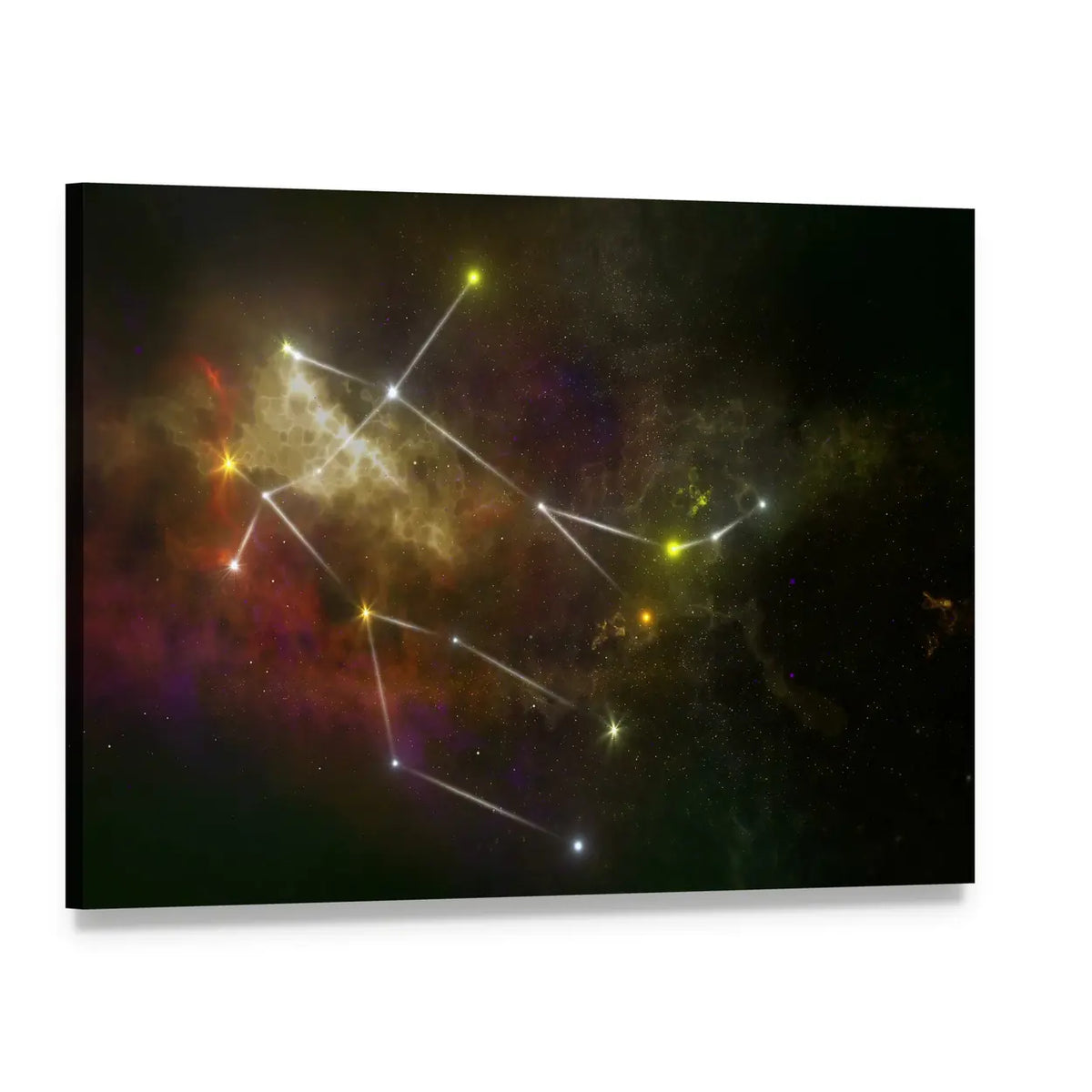 Gemini Constellation Over Swirling Nebula Canvas Wall Art, single panel gallery wrapped canvas, angled product view