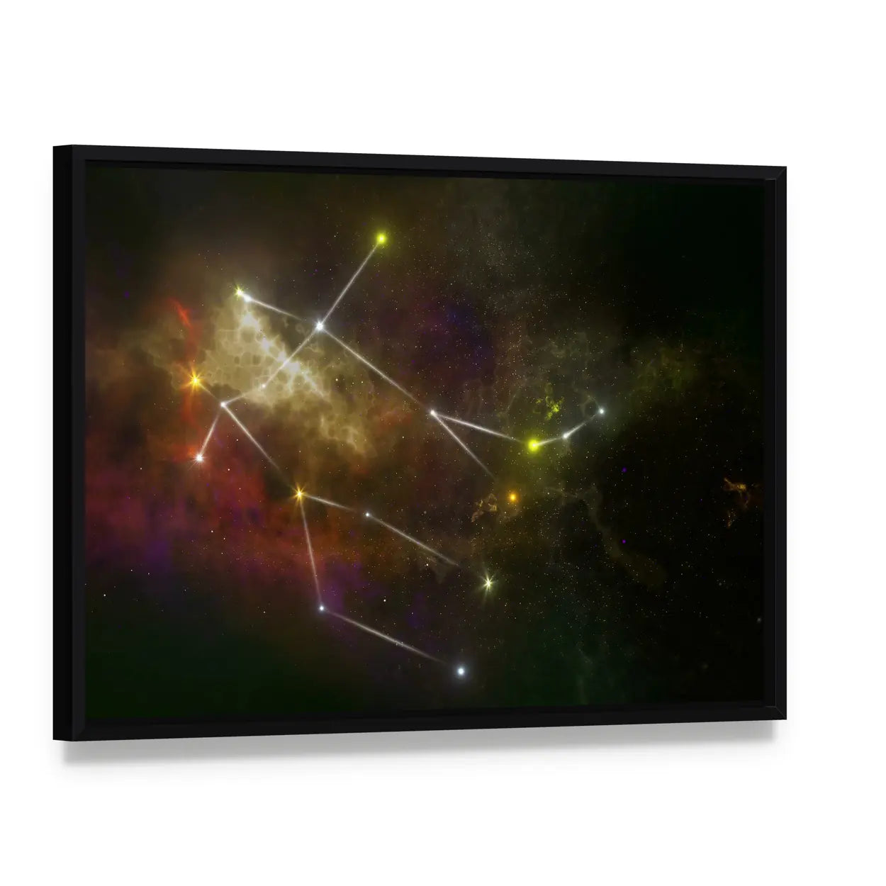 Gemini Constellation in Nebula Canvas Wall Art, framed canvas in a black floater frame, angled product view