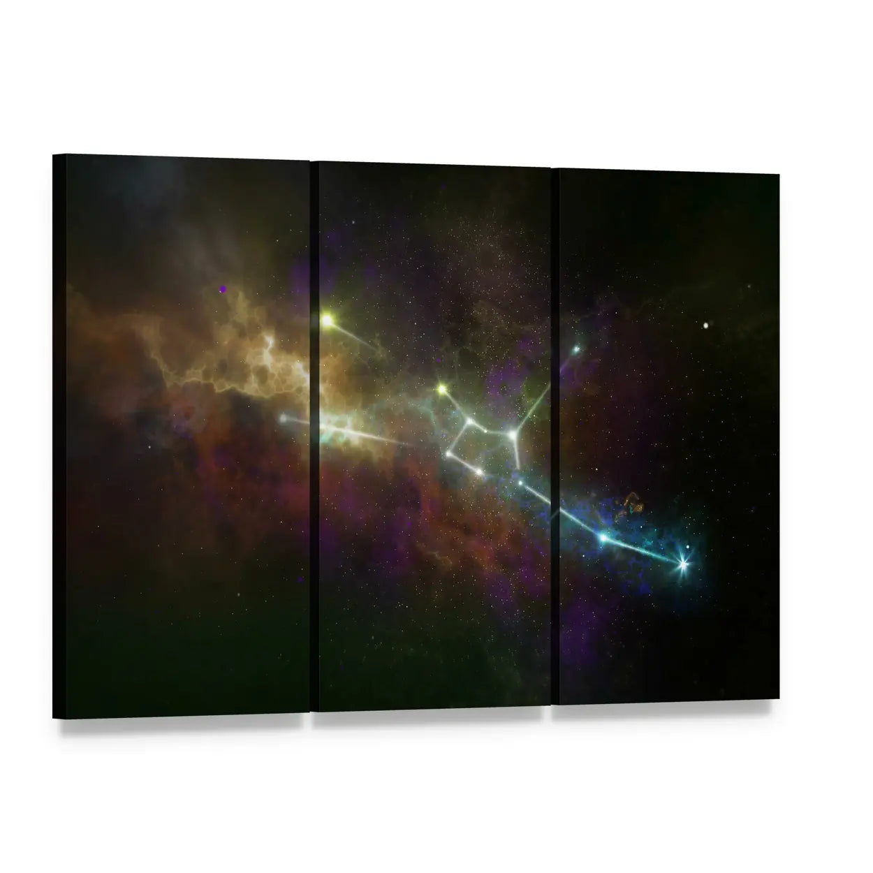 Taurus Constellation Canvas Wall Art, 3 panel 3 Horizontal layout gallery wrapped canvas set, angled product view