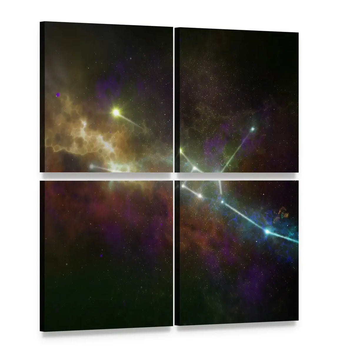 Taurus Constellation Nebula Canvas Wall Art, 4 panel 4 Square layout gallery wrapped canvas set, angled product view