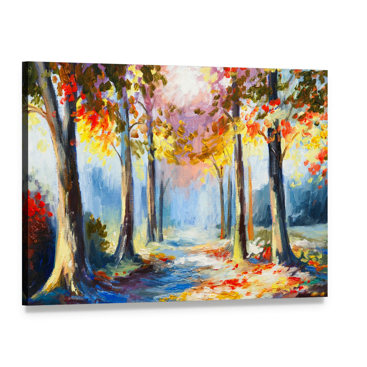 Colorful Spring Landscape Canvas Wall Art, single panel gallery wrapped canvas, angled product view