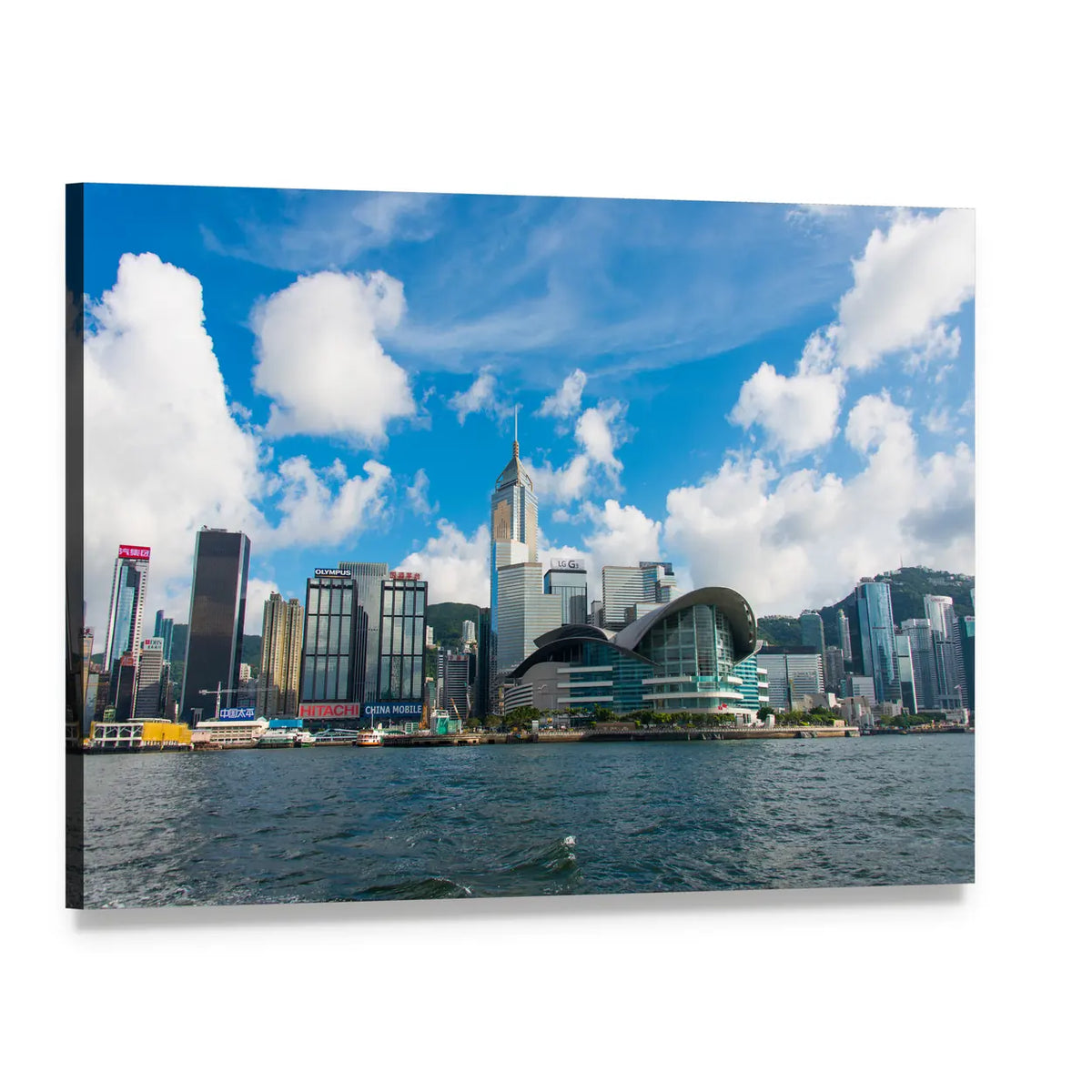 Hong Kong Skyline Canvas Wall Art, single panel gallery wrapped canvas, angled product view