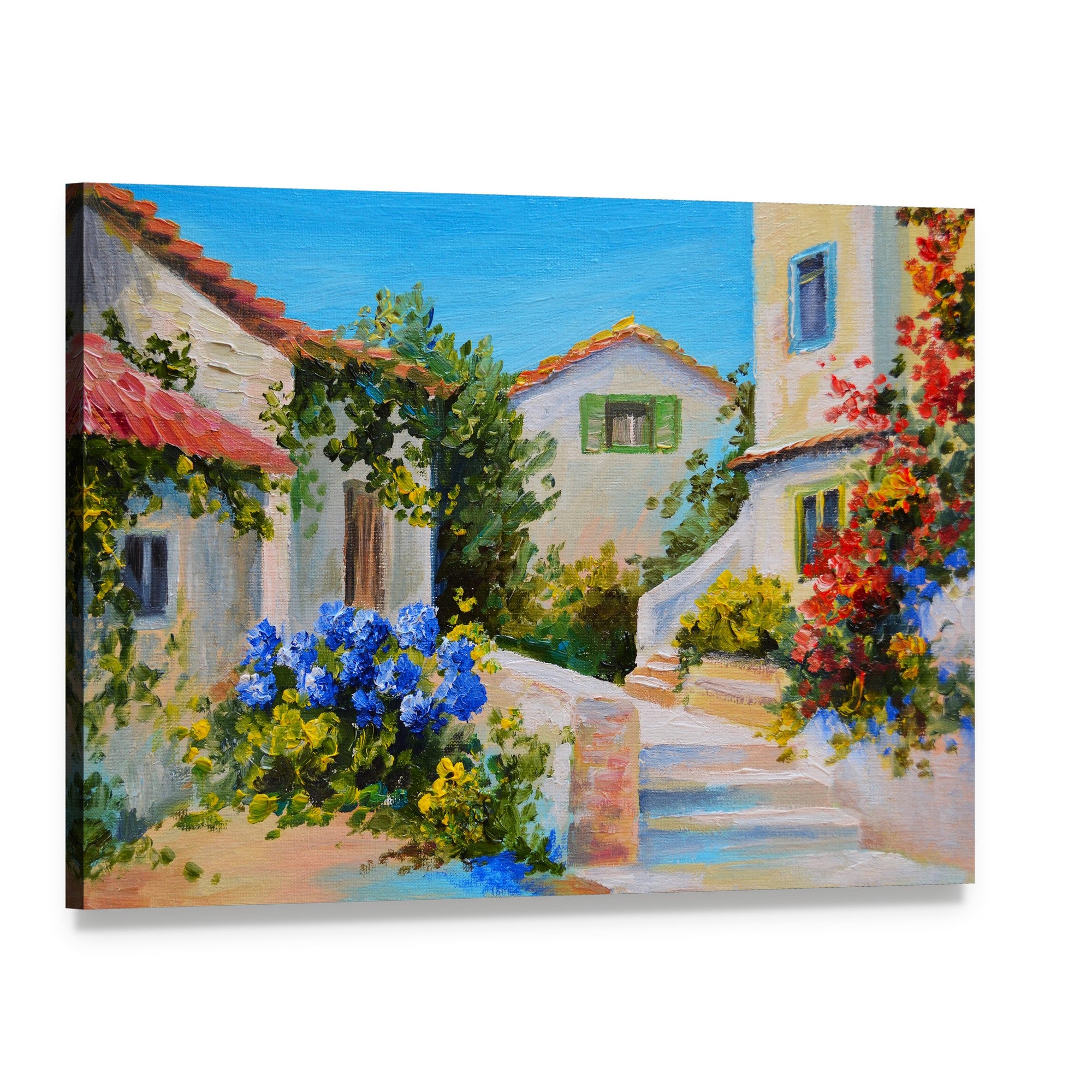 Houses Near the Sea Canvas Wall Art, single panel gallery wrapped canvas, angled product view