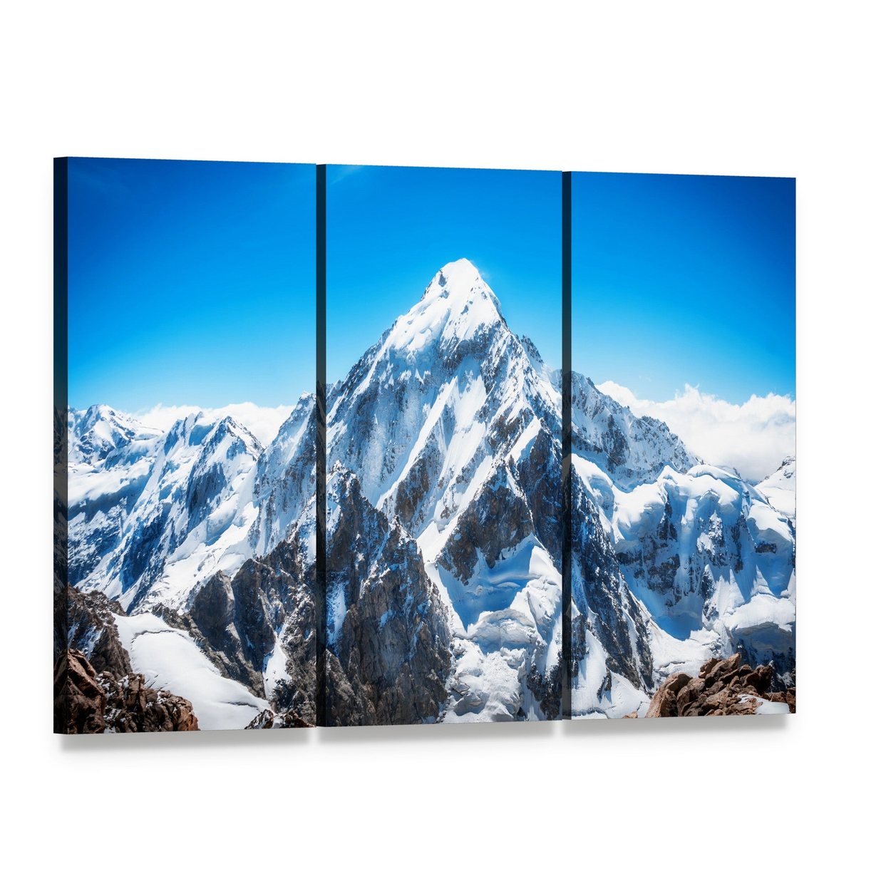 Everest Mountain Peak Canvas Wall Art, 3 panel 3 Horizontal layout gallery wrapped canvas set, angled product view