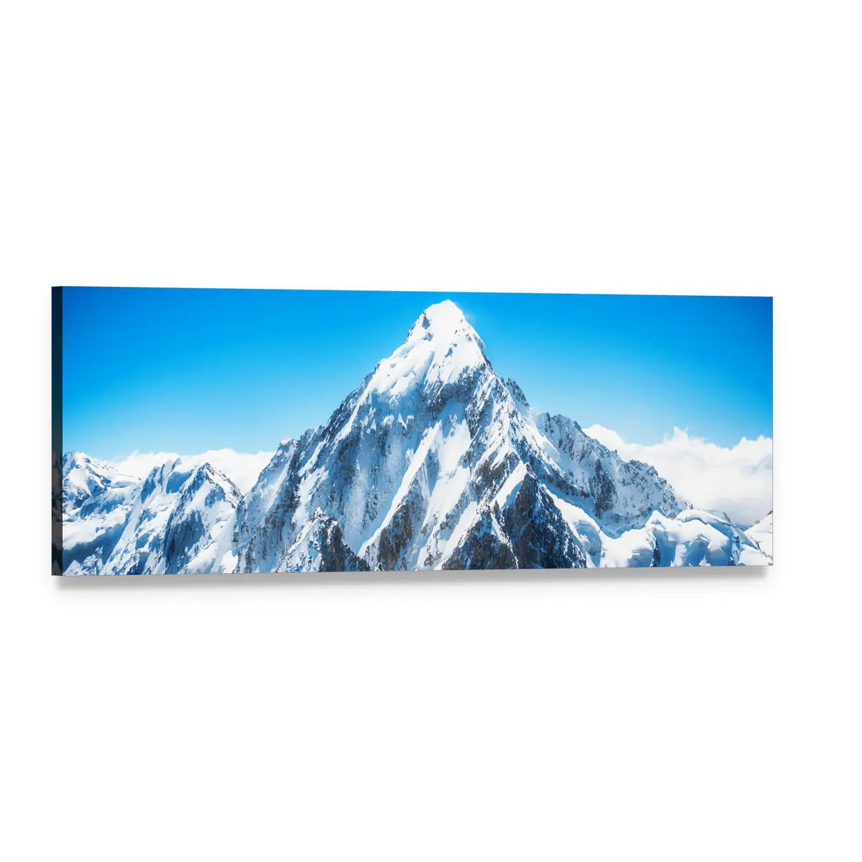 Everest Mountain Peak Panoramic Canvas Wall Art, single panel gallery wrapped canvas, angled product view
