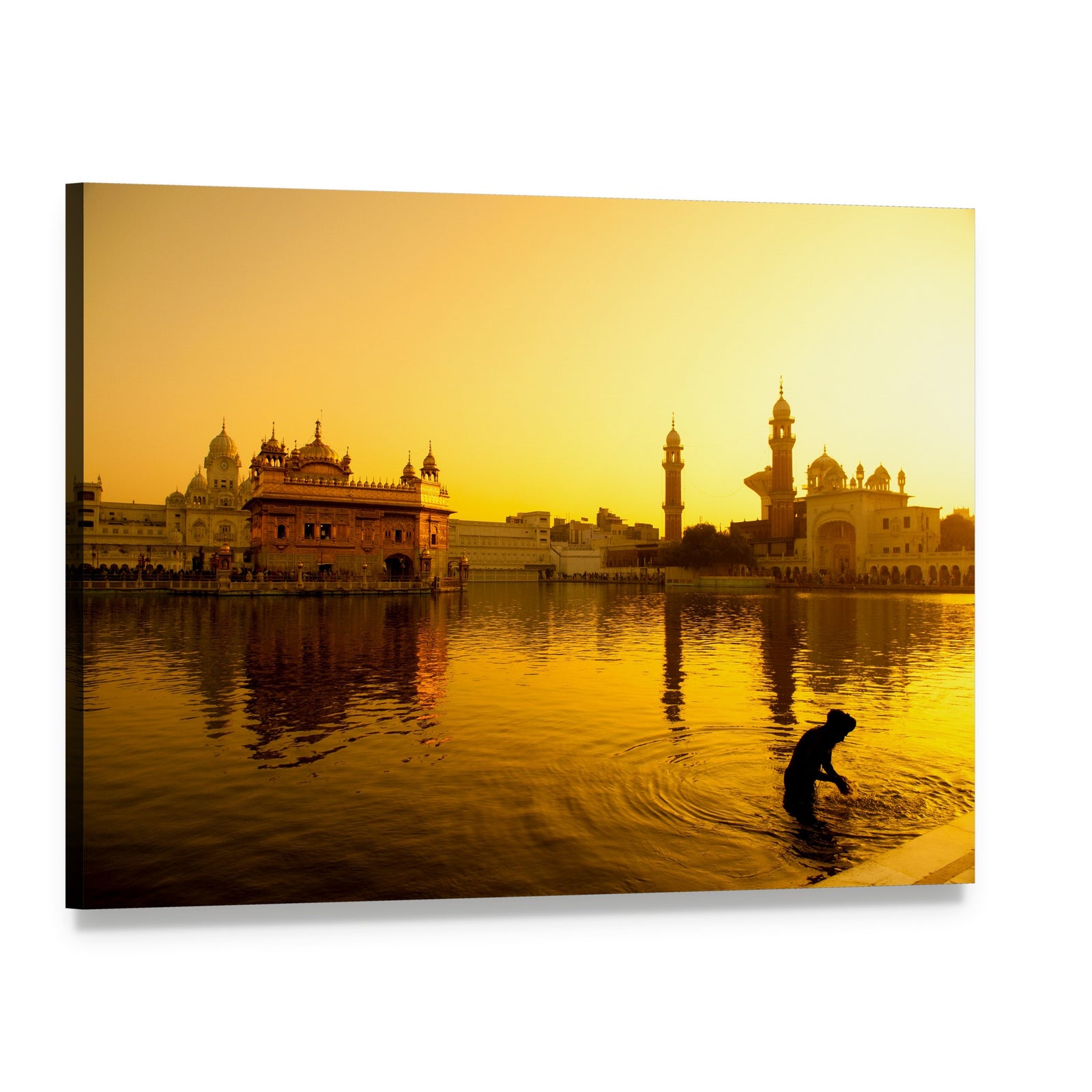 Sunset at Golden Temple in India Canvas Wall Art, single panel gallery wrapped canvas, angled product view