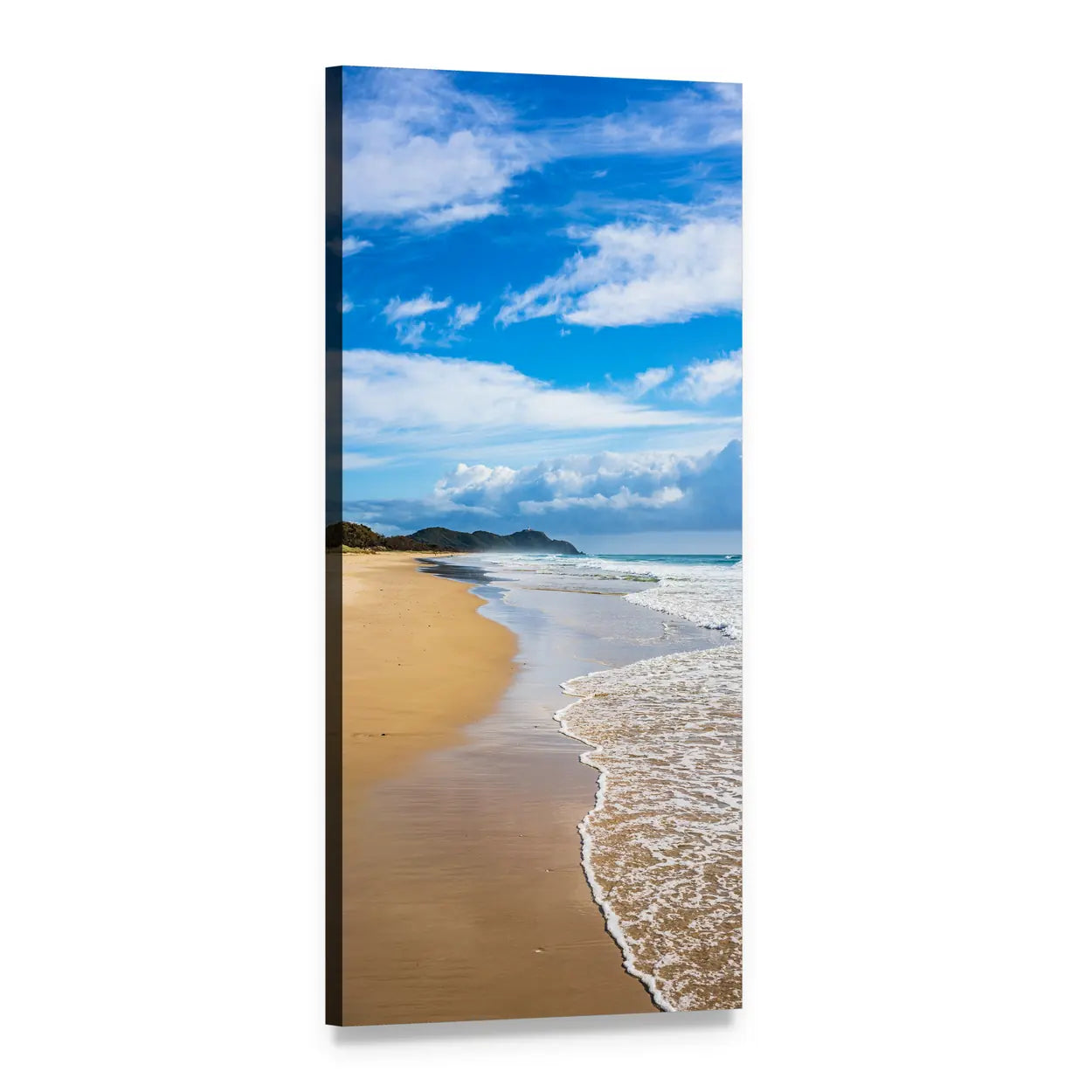 Byron Bay Beach on a Summer Day Vertical Canvas Wall Art, 1 panel 1 Vertical layout gallery wrapped canvas set, angled product view