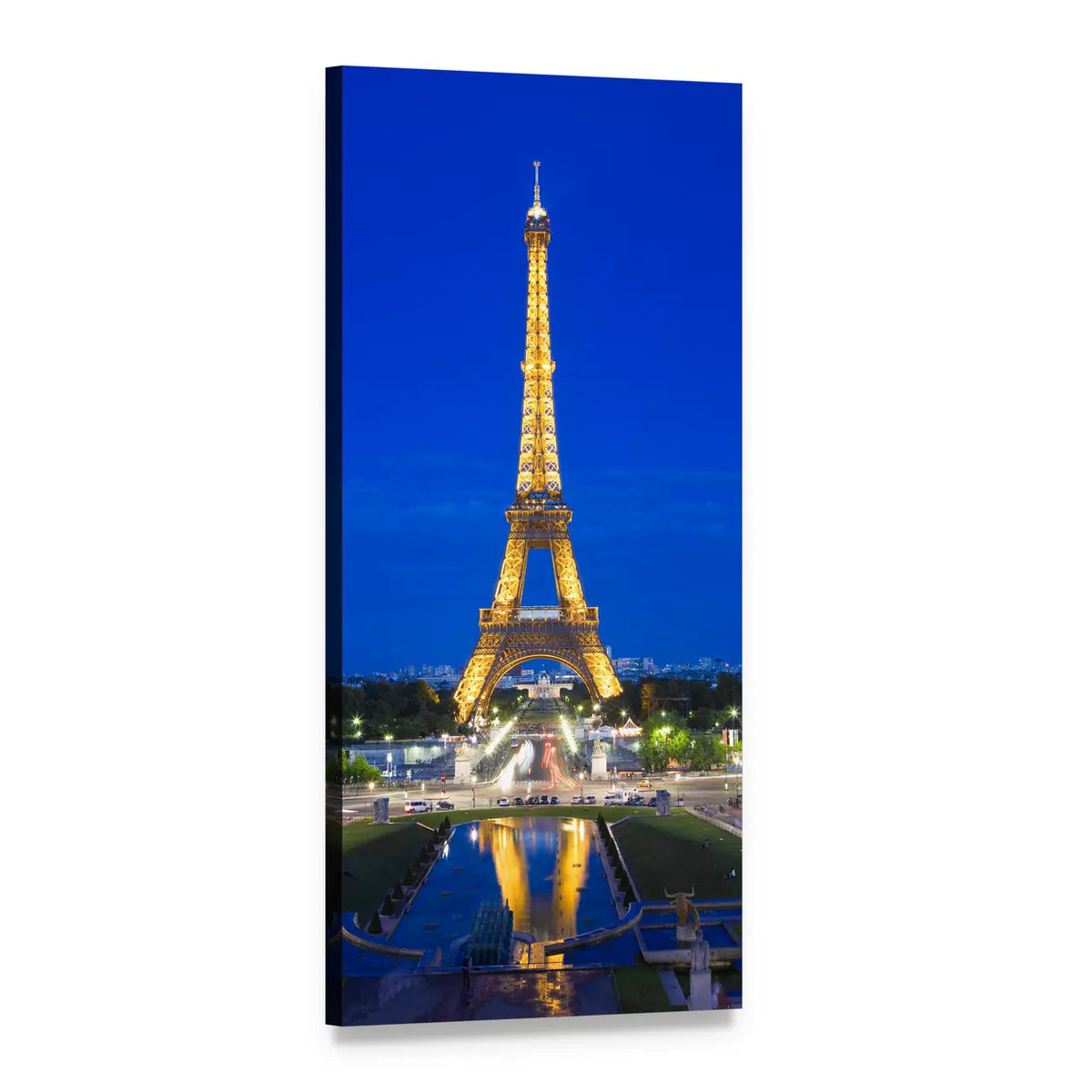 Illuminated Eiffel Tower at Night Vertical Canvas Wall Art, 1 panel 1 Vertical layout gallery wrapped canvas set, angled product view