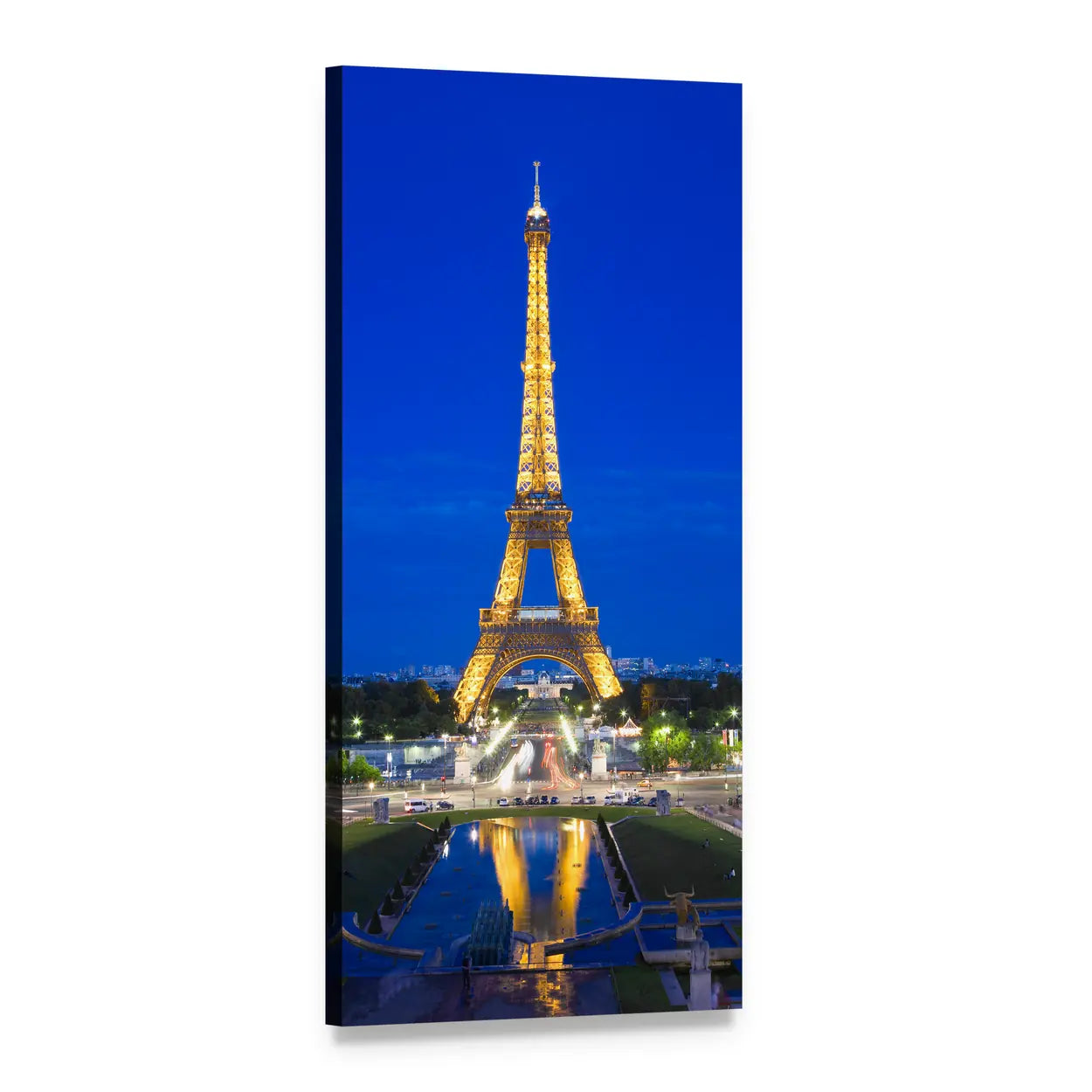 Illuminated Eiffel Tower at Night Vertical Canvas Wall Art, 1 panel 1 Vertical layout gallery wrapped canvas set, angled product view