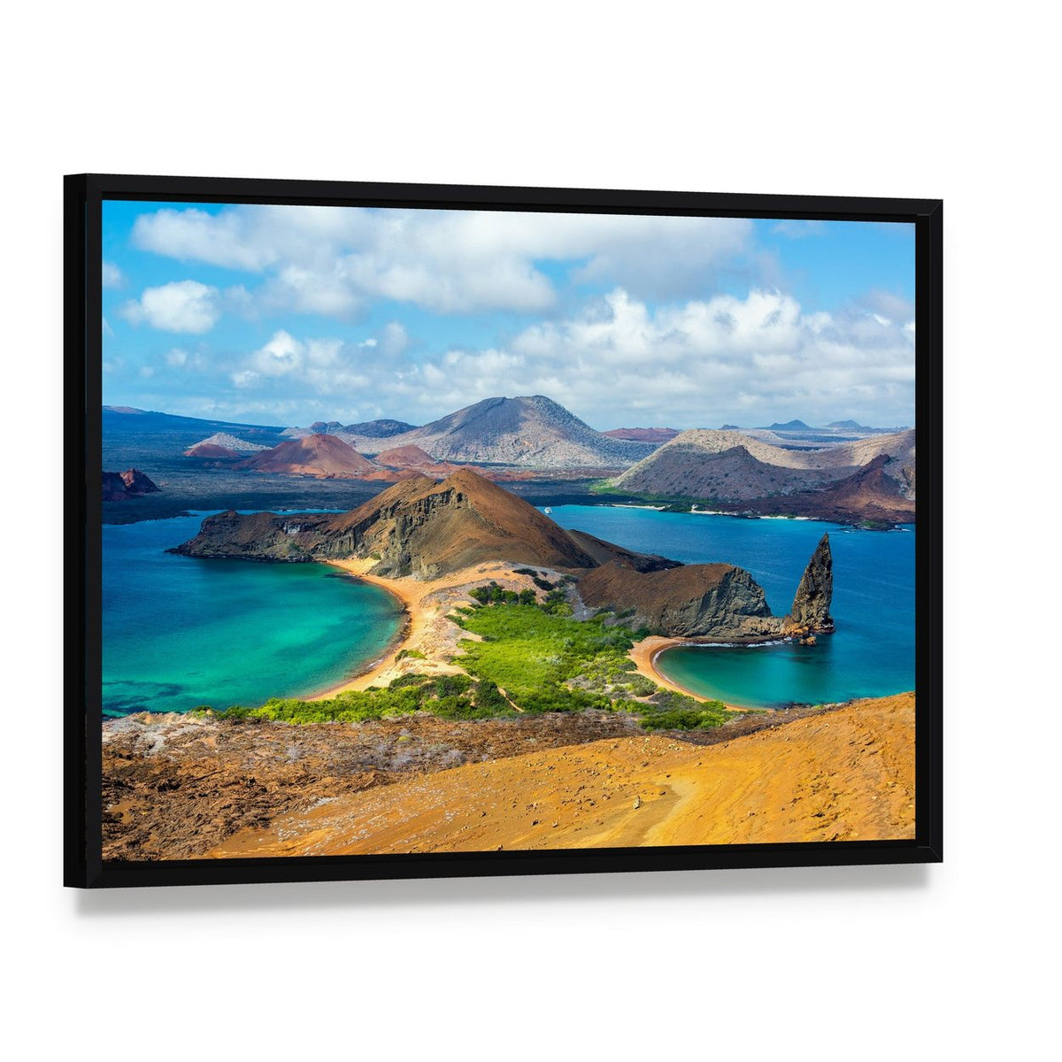 Bartolome Island Ecuador Seaside Landscape Canvas Wall Art, framed canvas in a black floater frame, angled product view