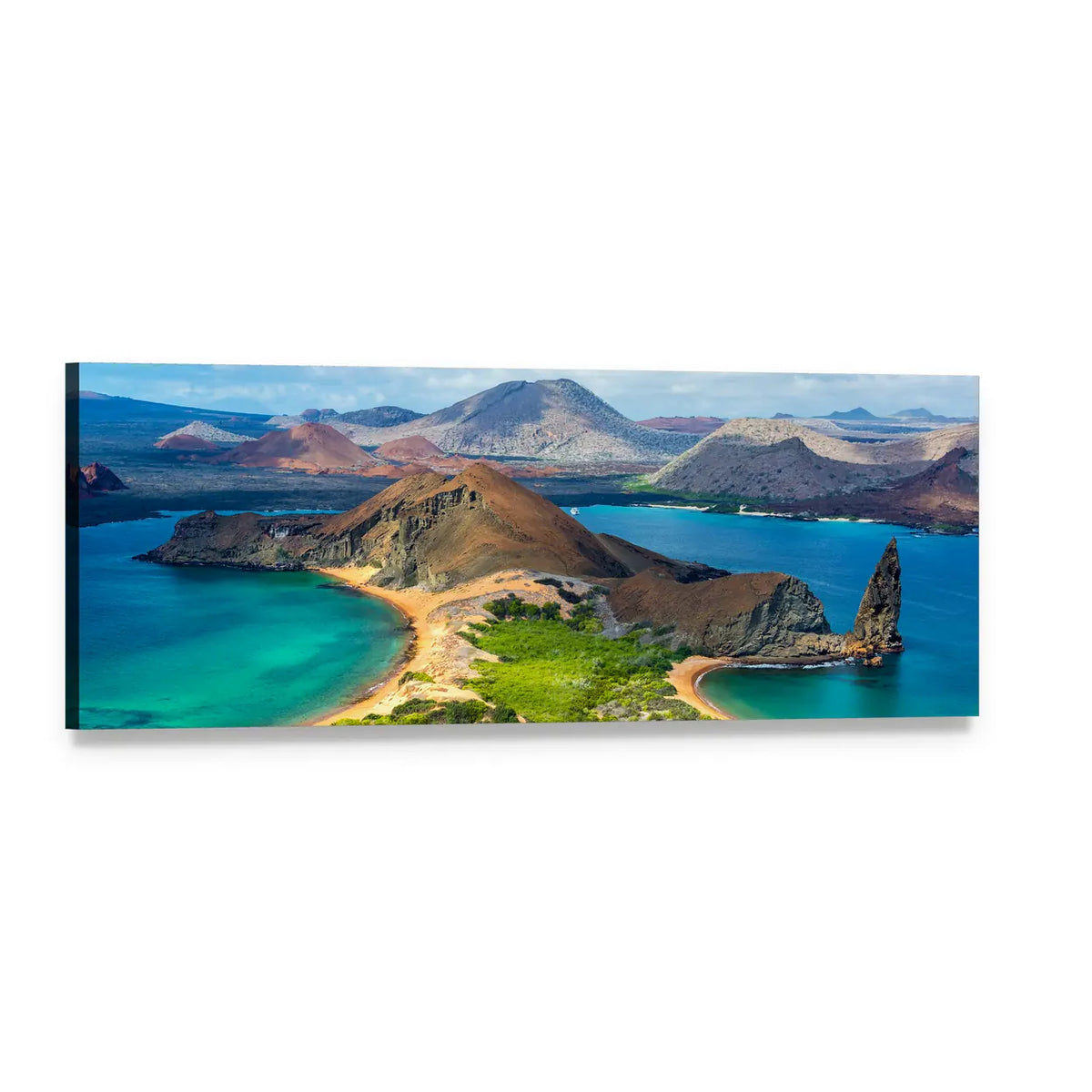 Bartolome Island Ecuador Turquoise Shoreline Panoramic Canvas Wall Art, single panel gallery wrapped canvas, angled product view