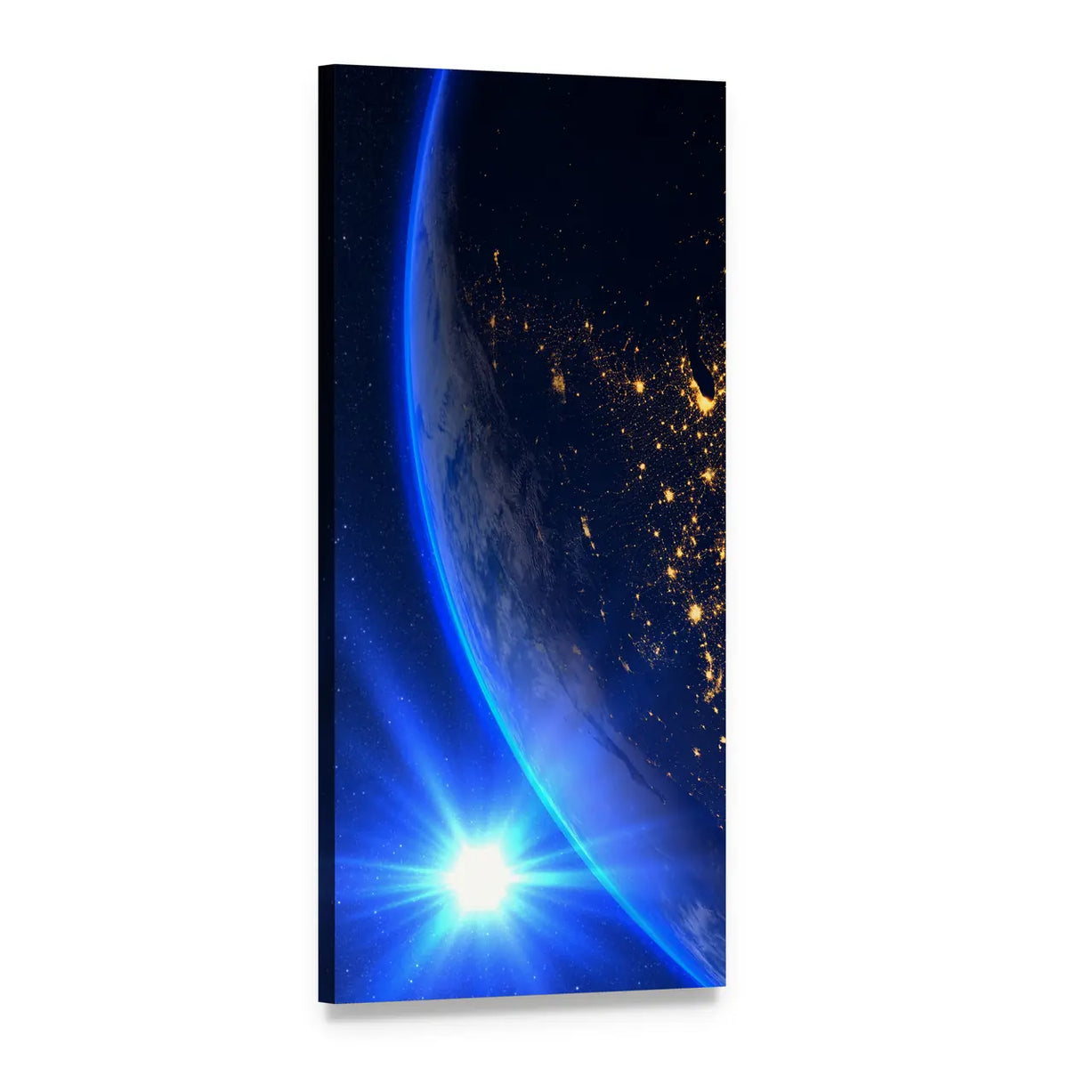Earth from Orbit at Dawn Vertical Canvas Wall Art, 1 panel 1 Vertical layout gallery wrapped canvas set, angled product view