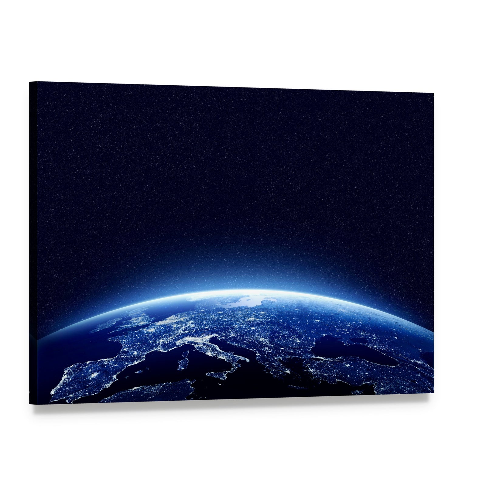 Earth at Night Canvas Wall Art, single panel gallery wrapped canvas, angled product view