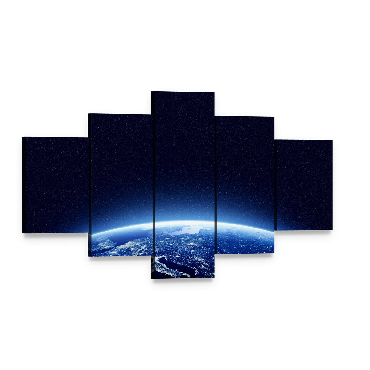 Earth at Night Canvas Wall Art, 5 panel 5 Star layout gallery wrapped canvas set, angled product view