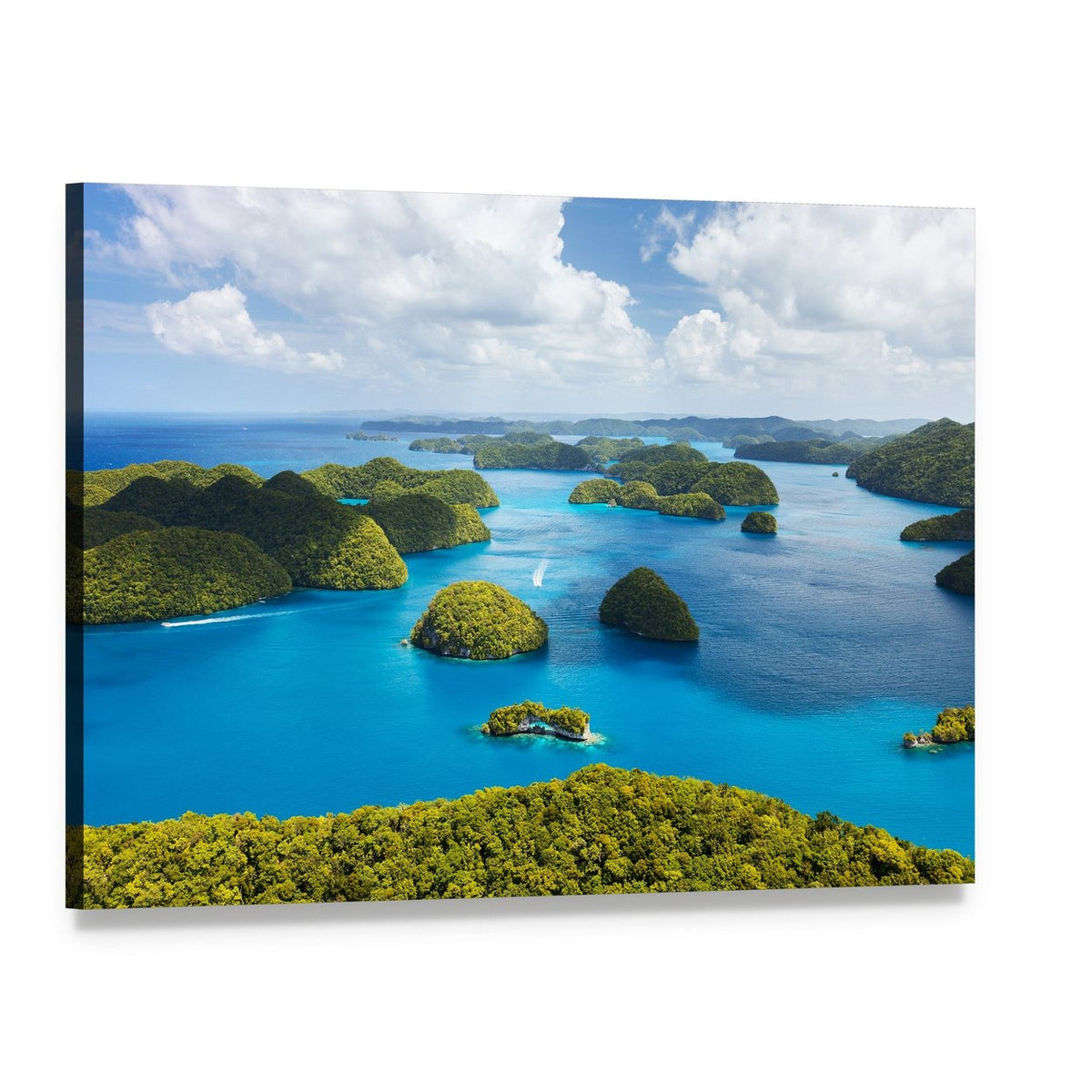 Tropical Island Aerial View Canvas Wall Art, single panel gallery wrapped canvas, angled product view