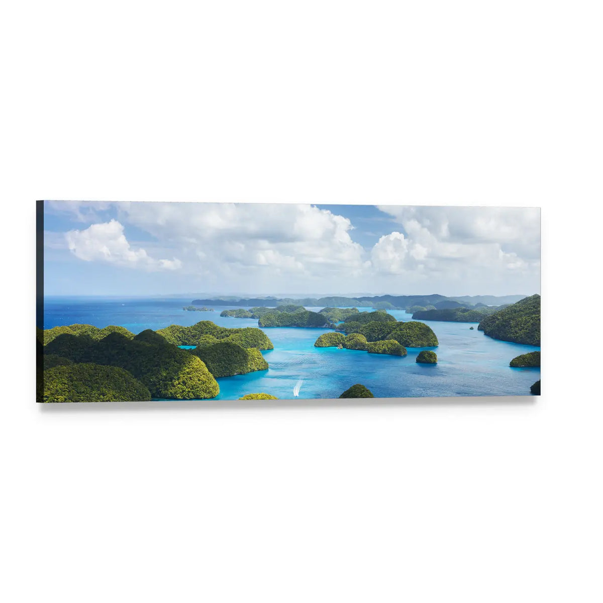 Palau Islands Aerial View Panoramic Canvas Wall Art, single panel gallery wrapped canvas, angled product view