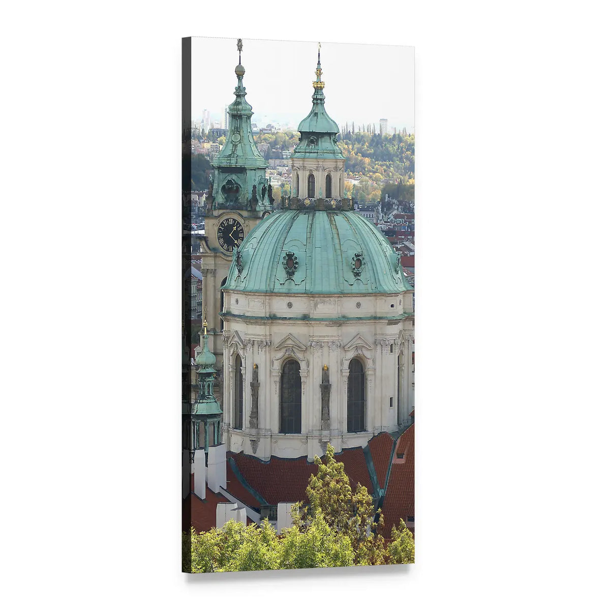 Prague Cathedral with Green Copper Domes Vertical Canvas Wall Art, 1 panel 1 Vertical layout gallery wrapped canvas set, angled product view