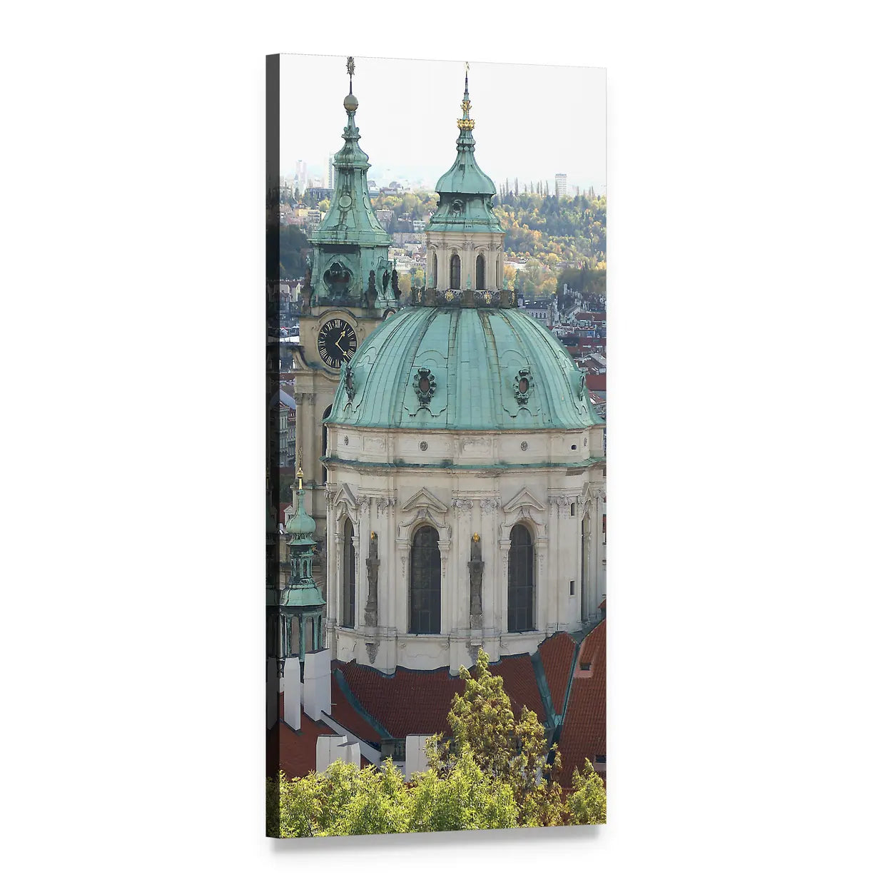 Prague Cathedral with Green Copper Domes Vertical Canvas Wall Art, 1 panel 1 Vertical layout gallery wrapped canvas set, angled product view