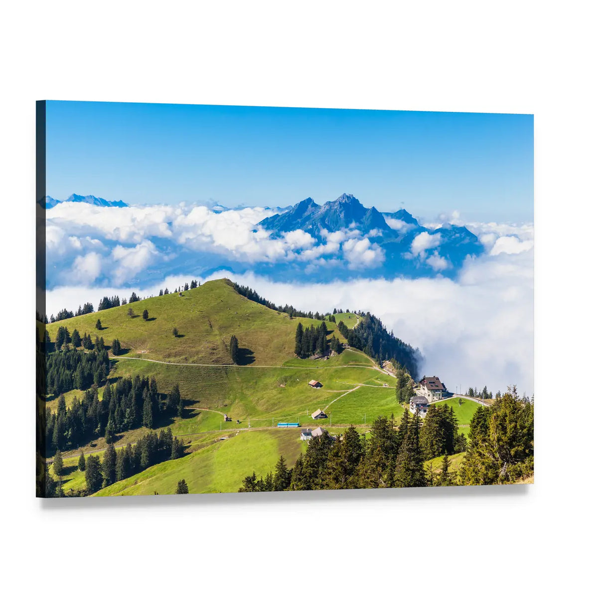 Alpine Meadow with Snow-capped Peaks Canvas Wall Art, single panel gallery wrapped canvas, angled product view