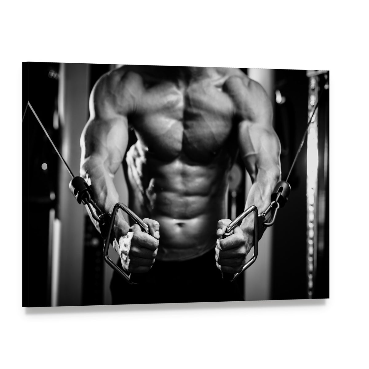 Bodybuilder in Intense Workout Canvas Wall Art, single panel gallery wrapped canvas, angled product view