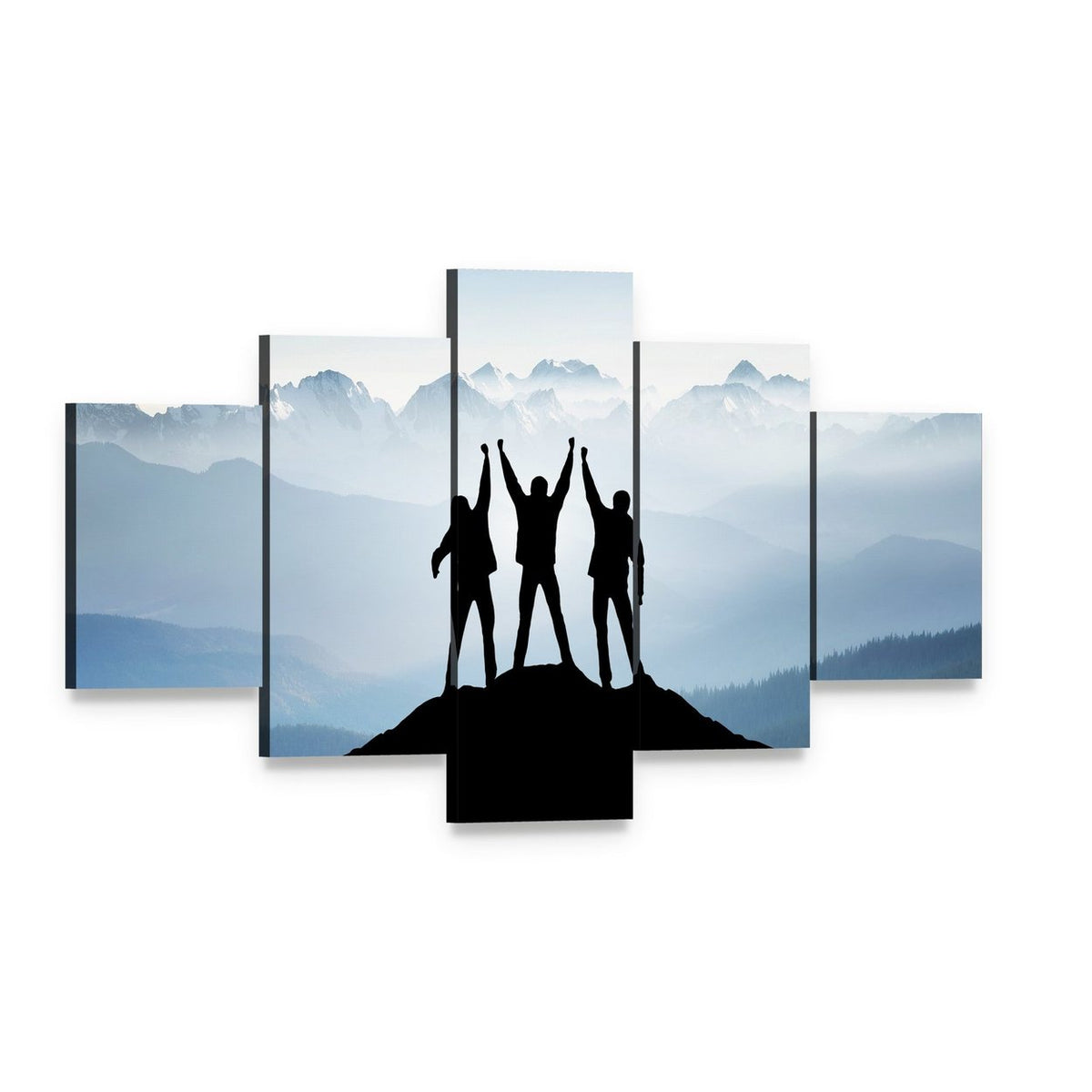 Team on Mountain Peak Canvas Wall Art, 5 panel 5 Star layout gallery wrapped canvas set, angled product view