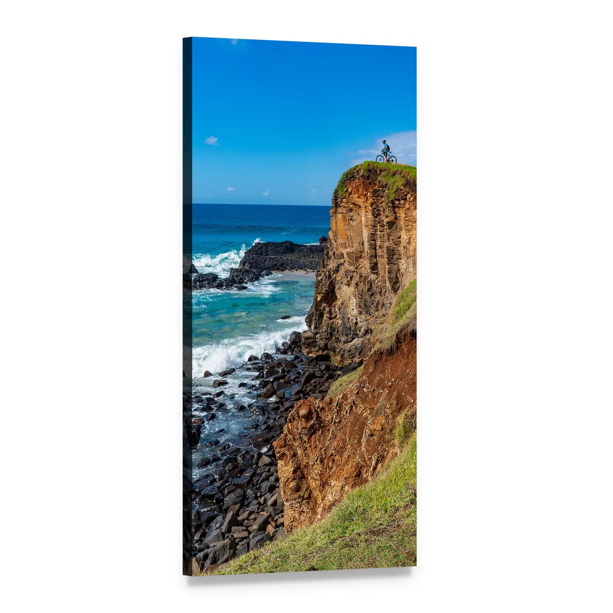 Cyclist on Cliff Edge Vertical Canvas Wall Art, 1 panel 1 Vertical layout gallery wrapped canvas set, angled product view