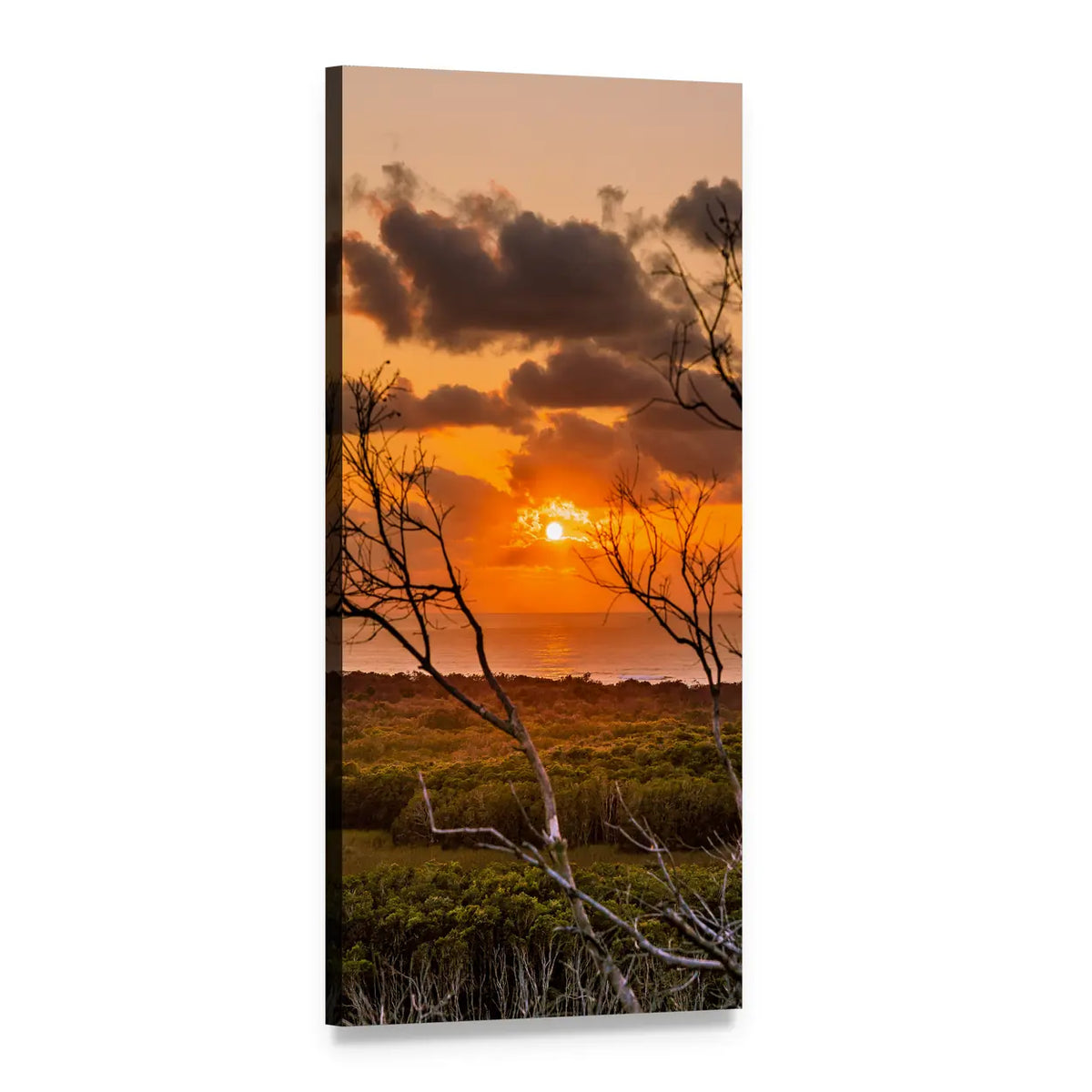 Sunset Coastal Marshland Landscape Vertical Canvas Wall Art, 1 panel 1 Vertical layout gallery wrapped canvas set, angled product view