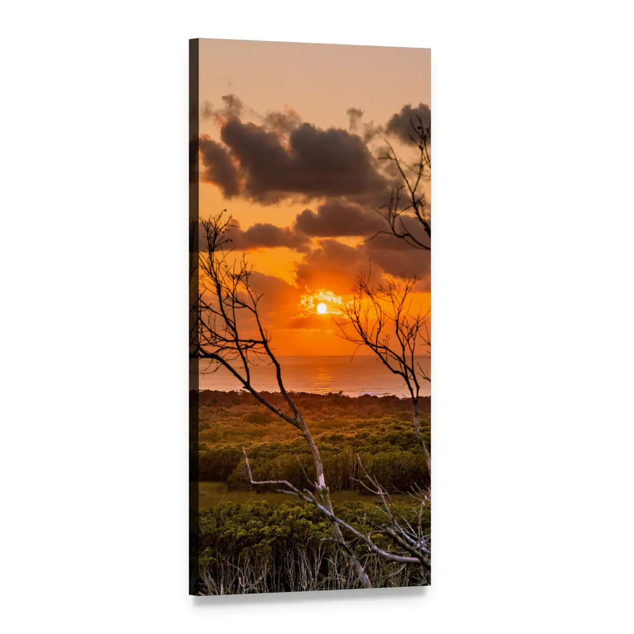 Sunset Coastal Marshland Landscape Vertical Canvas Wall Art, 1 panel 1 Vertical layout gallery wrapped canvas set, angled product view