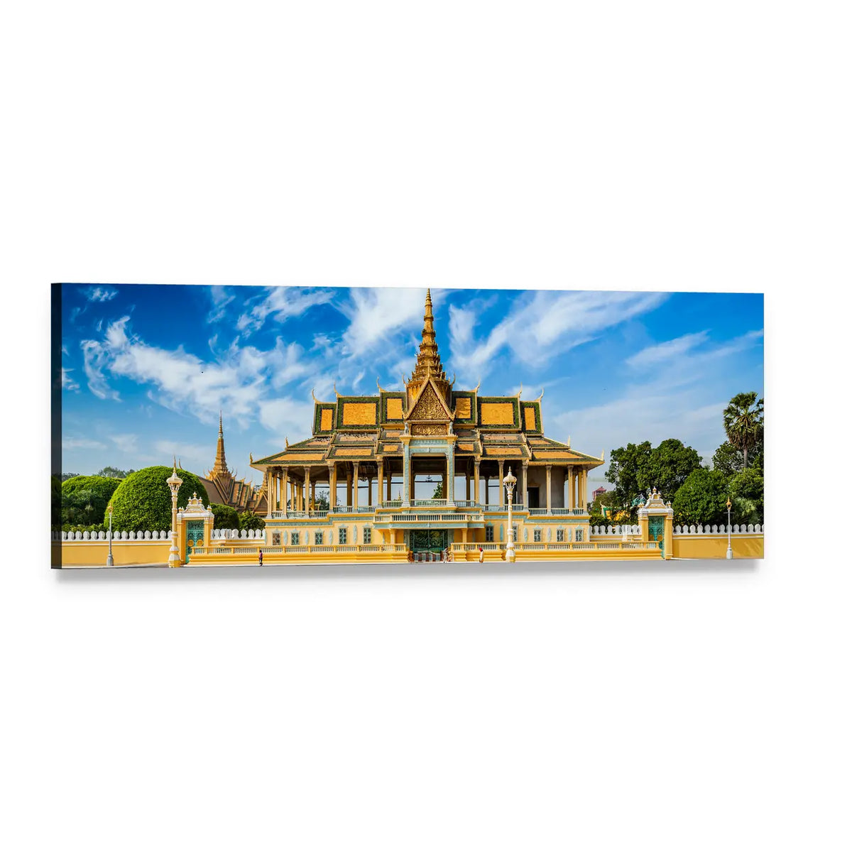 Phnom Penh Royal Palace Complex Panoramic Canvas Wall Art, single panel gallery wrapped canvas, angled product view
