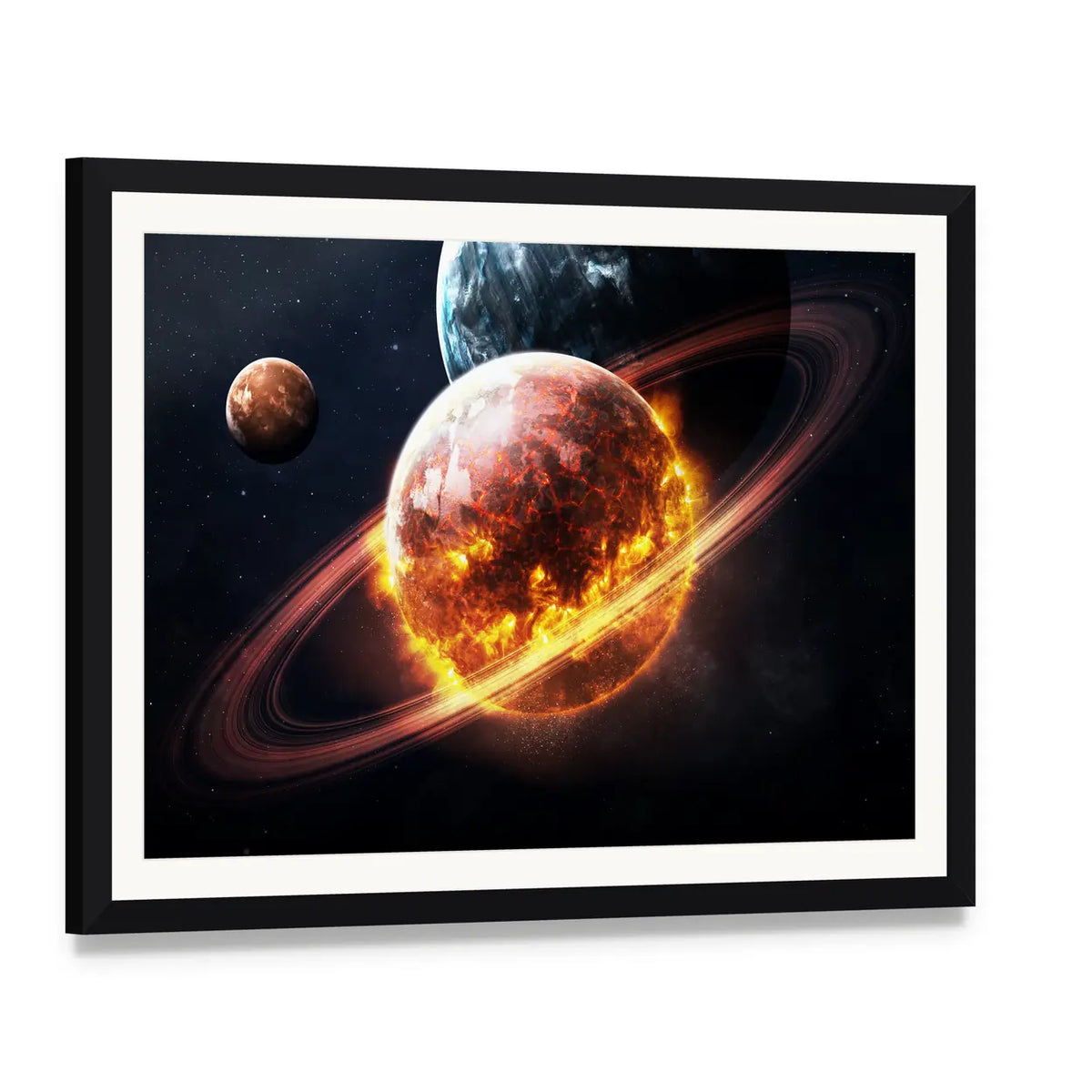 Dying Planet Canvas Wall Art, framed print with white mat and black frame, angled product view